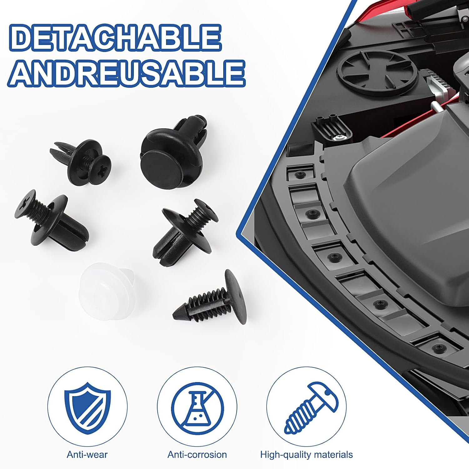 TECDW 100PCS Expansion Screws Auto Retainer Clips Kit with Remover Tool & Wrench，Universal Replacement for Bumper, Door Trim, Fender Fasteners image number 1