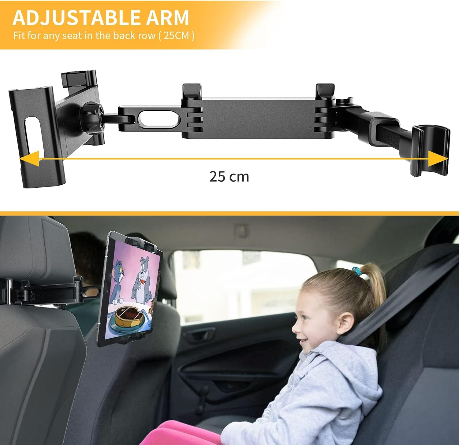 Car Headrest Tablet Mount, Tablet Ipad Holder for Car Universal 360&deg; Rotating Adjustable, Stretchable Car Back Seat Stand Cradle for 4.7~12.9 Inch Tablets, Smartphone, Ipad, Iphone, Samsung, Switch image number 2