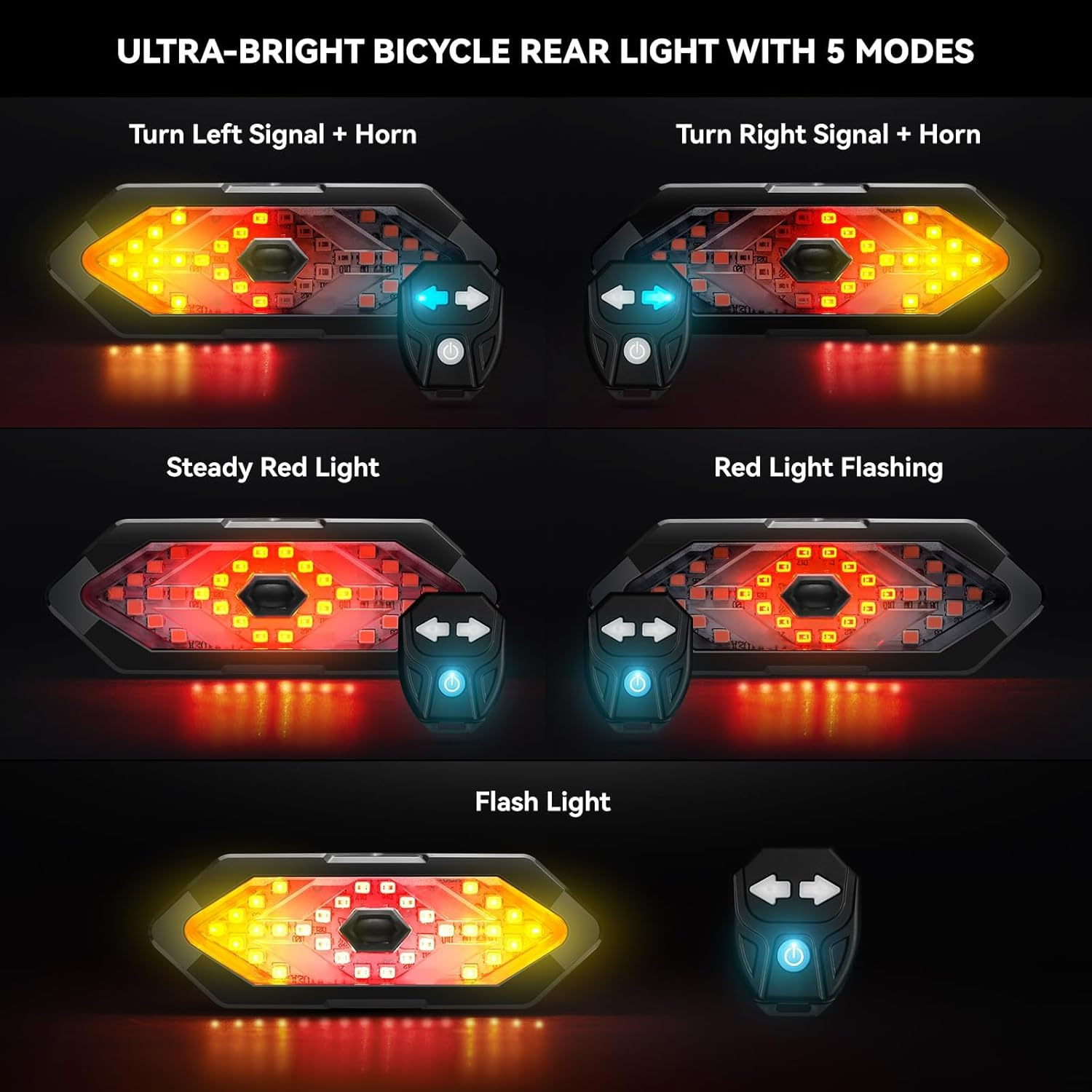 Bike Tail Light with Turn Signals USB Rechargeable Bike Turn Signals 120 Lumens Ultra Bright LED Turn Signals for Bicycle 5 Mode for Night Riding Bicycle image number 1