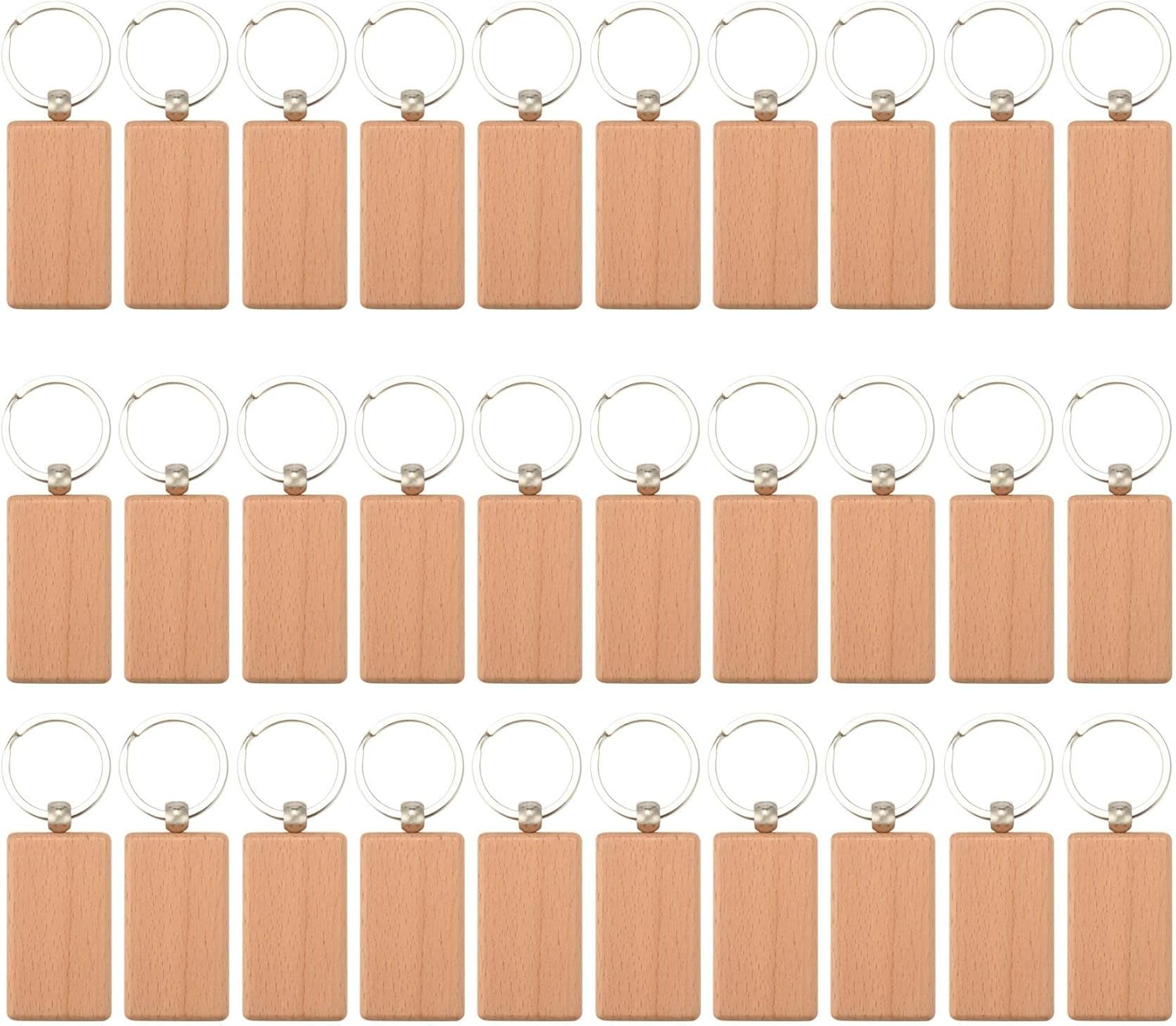 30 Pcs Wooden Keychains Blanks Key Chain Tags DIY Gifts image number 3