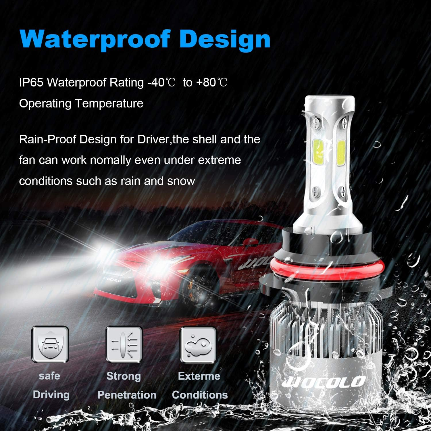 HOCOLO S2 COB 9007 HB5 8000 Lumens Led Headlight Conversion Kit,High Low Beam Headlamp,Halogen Head Light Replacement,6500K Xenon White,W/Fan All in One Plug N Play(S2-9007 Hi/Lo Beam) image number 4