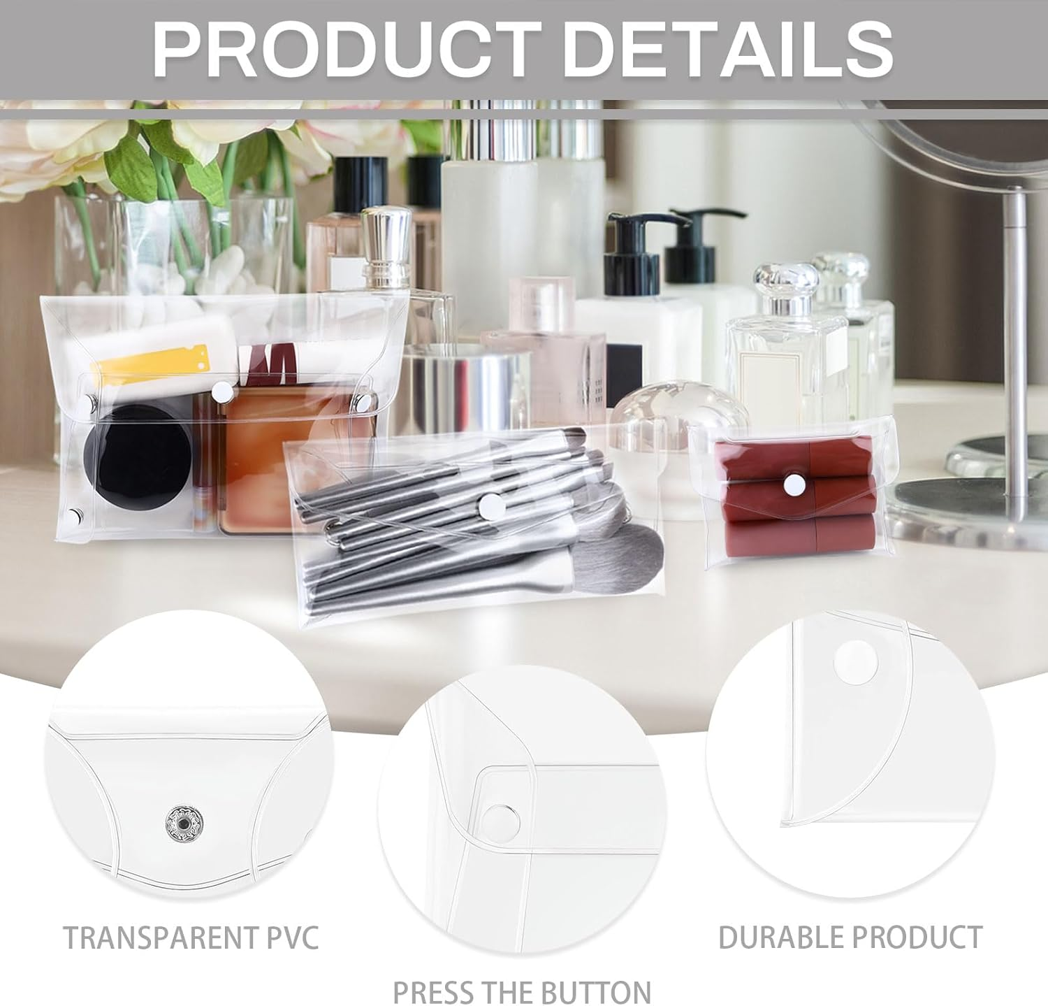 Binxus 6 Pcs Transparent Plastic Makeup Bags 3 Sizes, PVC Lipstick Organizer Bag, Different Size Clear Coin Purse, Mini Coin Pouch, Clear Small Pouch for Women, Clear, Transparent image number 4