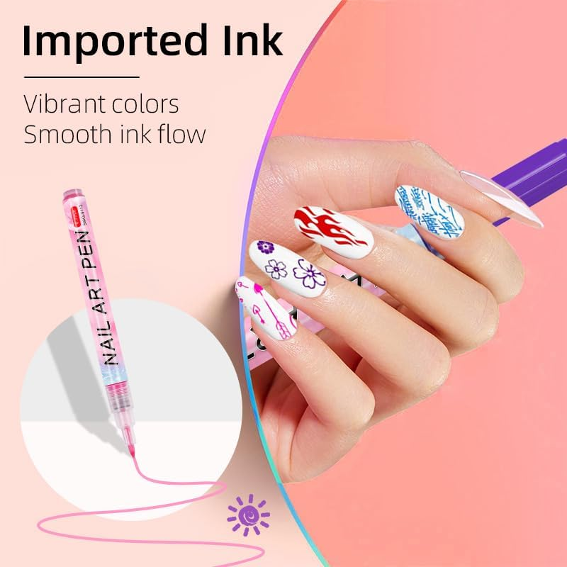 12 Colors Nail Art Pens Set, Nail Doodle Pens for Home Salon, Nail Art Markers Polish Pen, Nails Art Design, Manicure Nail DIY Decoration