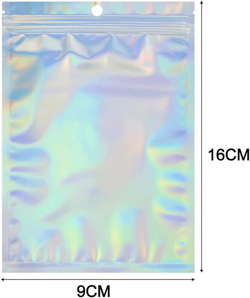 50PCS Food Storage Pouch Holographic Resealable Mylar Zip Aluminum Foil Bag (9X16Cm) image number 4