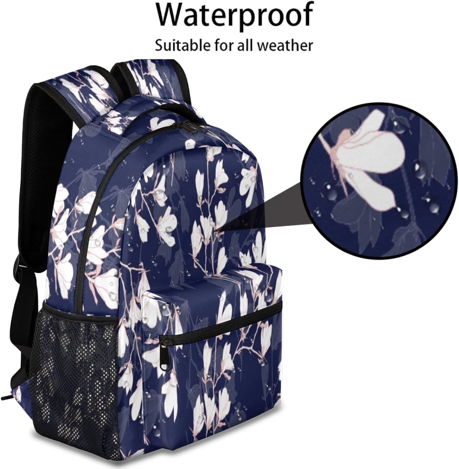 Tropicallife White Flower Pattern Backpack Lightweight Waterproof Rucksacknational Plant School Bags for Girls Boys Durable Canvas Casual Dayback with Double Mesh Side Pockets, Multi, L image number 1