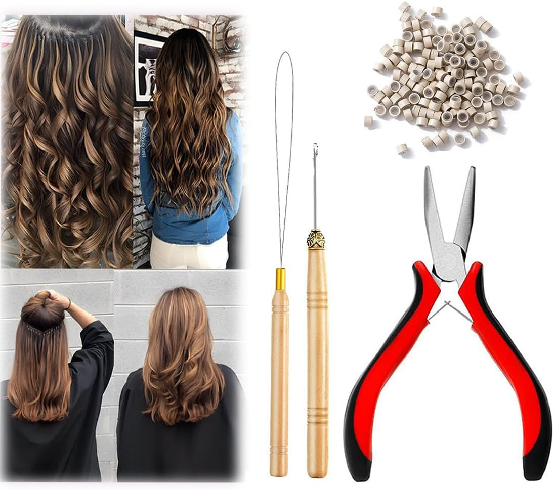 ZEPIQOR Microring Extensions, Micro Ring Hair Extension Set with 1 Micro Ring Hair Pliers, 1 Piece Micro Ring Needle Threader, 1 Pull Hook and 500 Pieces Micro Rings for Hair Extension Accessories image number 3