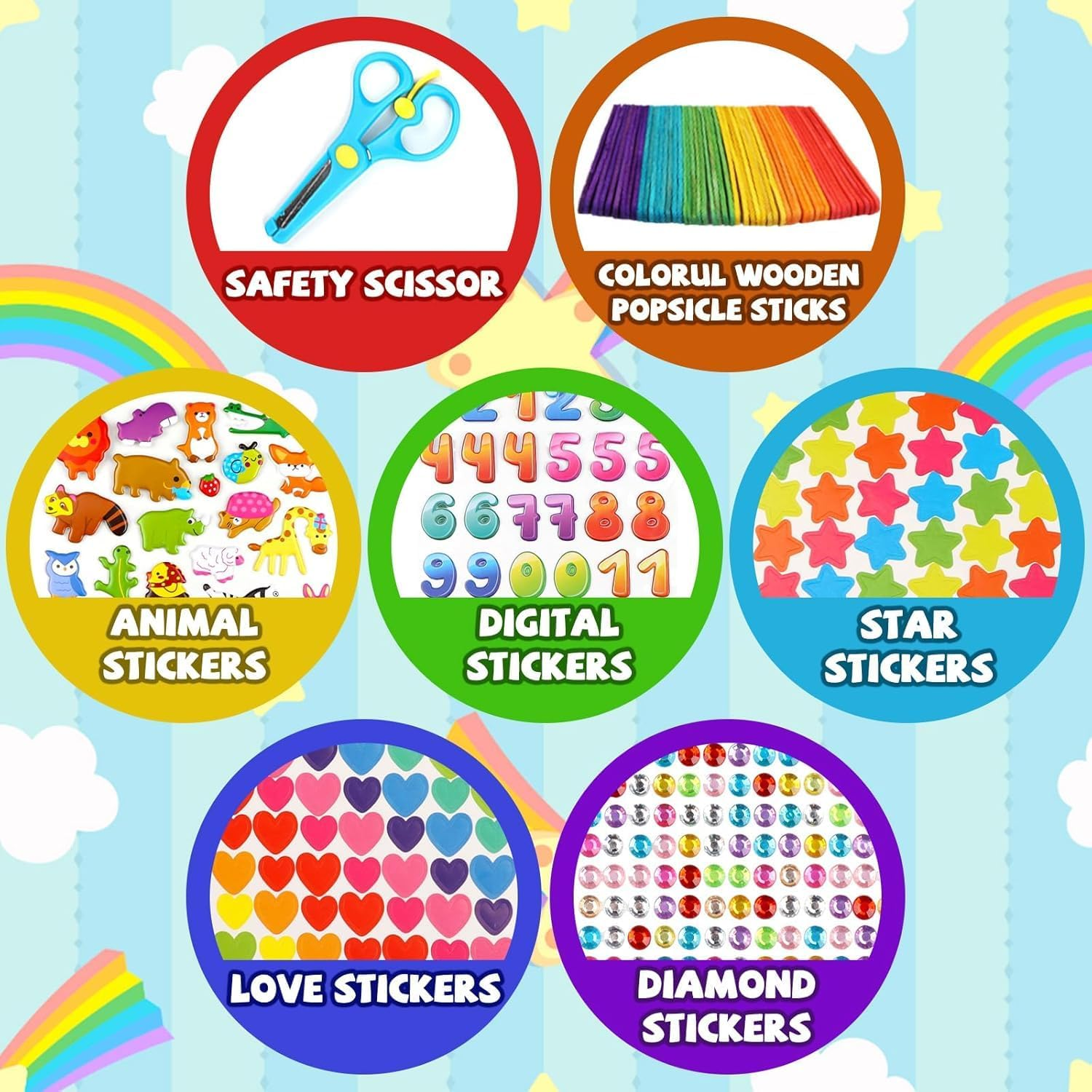 Pipe Cleaners Craft Supplies, 1000+Pcs Arts and Crafts Supplies Including Pipe Cleaner Wiggle Googly Eyes Pom Poms Feathers Sticks Sequins Foam Flowers Papers Felt Stickers image number 6