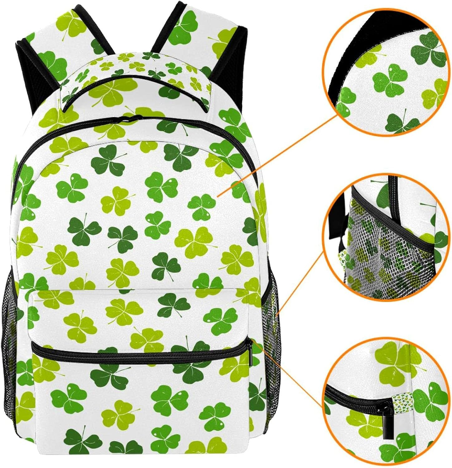 Lucky Clover Leaf Shamrock Backpack Students Shoulder Bags Travel Bag College School Tote Backpacks image number 1