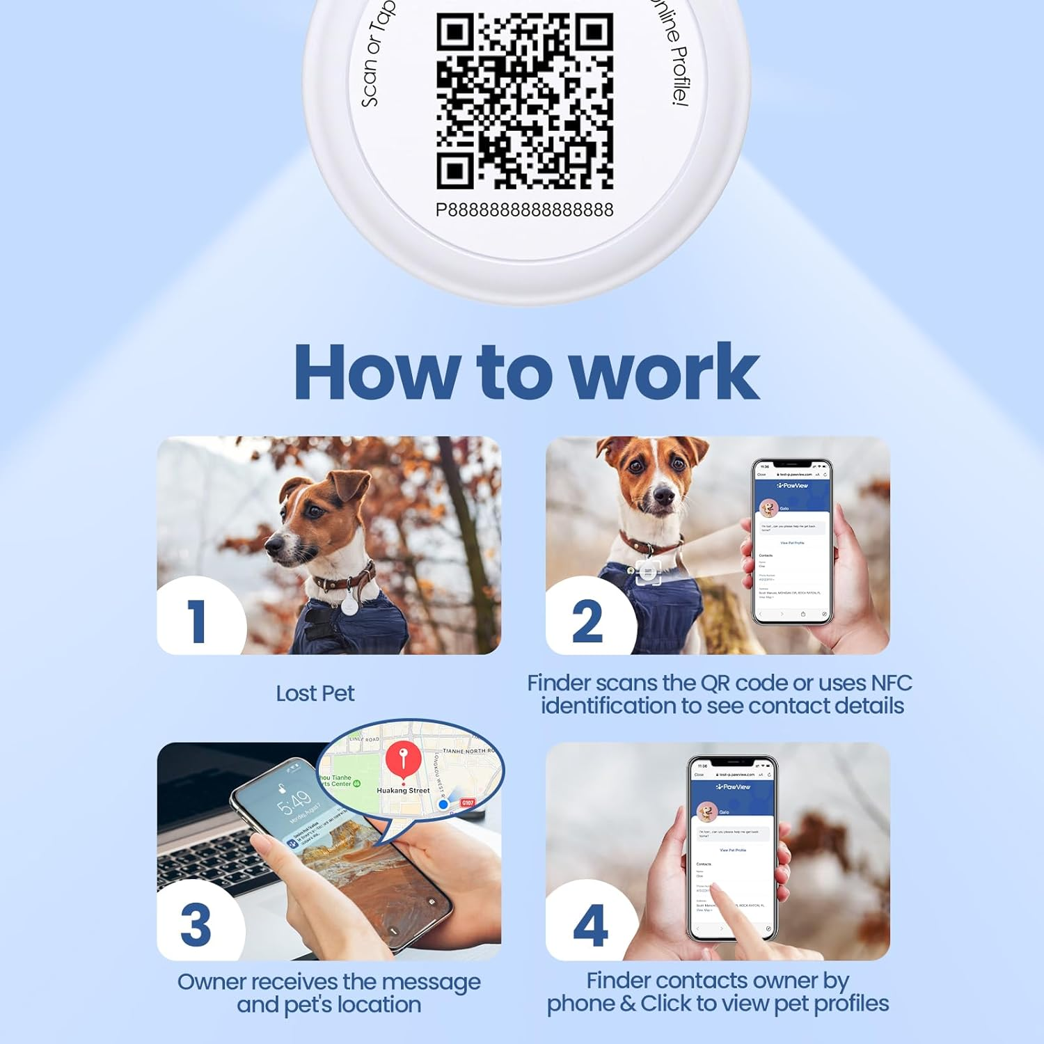 Smart Pet ID Tag with QR Code, Pet Tag, Dog Tracker, Dog Tag, Cat Tag, Smart NFC Pet Tag, Digital Profile Tracking, Contact Information, Scan Alert, Instant Location image number 1