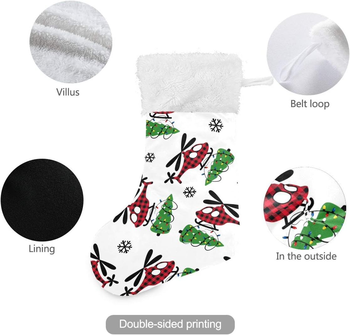 Eionryn Buffalo Plaid Christmas Helicopter Christmas Stockings Winter Snowflakes Xmas Tree Classic Personalized Large Stockings Xmas Character for Family Holiday Christmas Party Decorations 1 Pc 18 I image number 3
