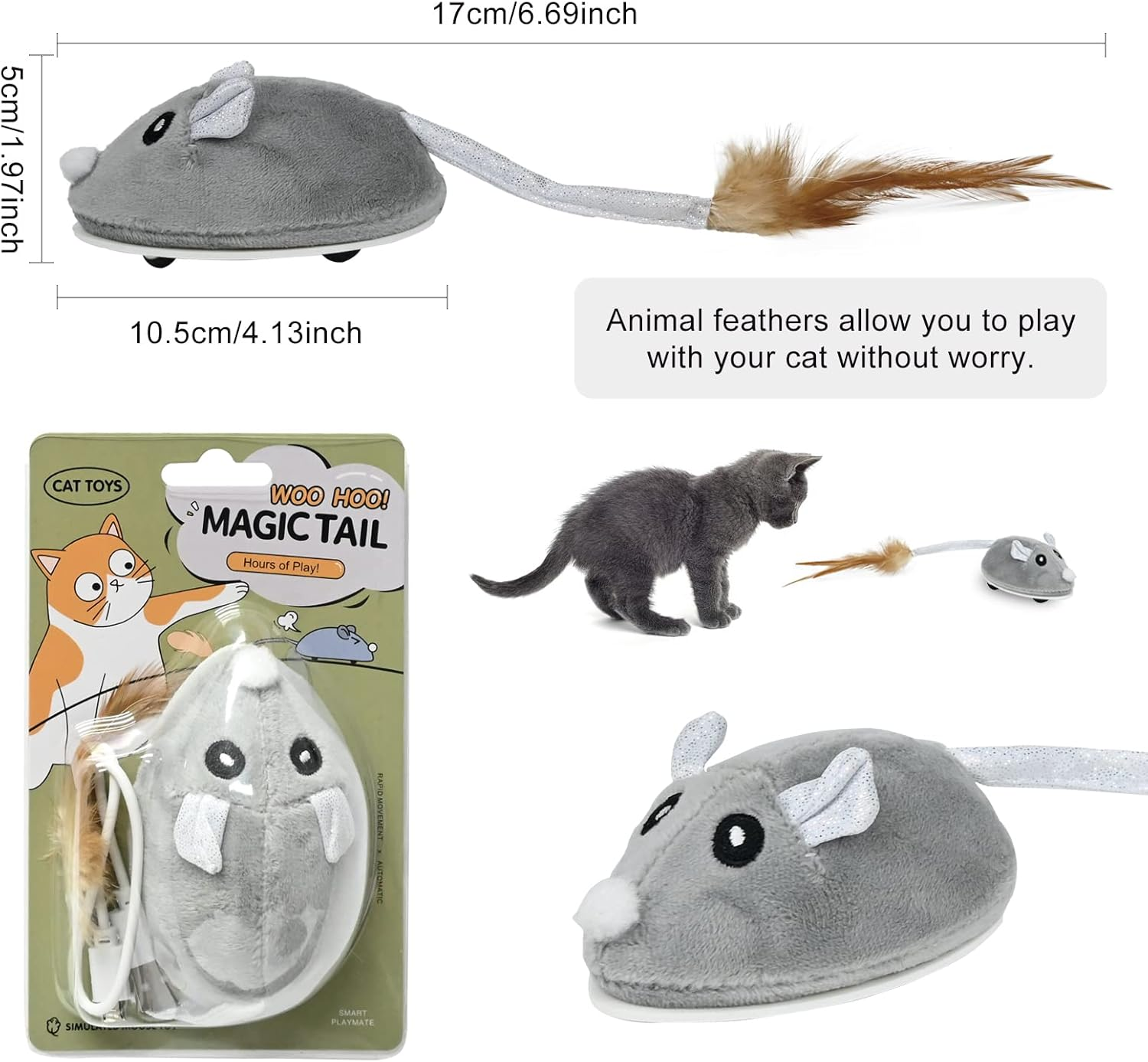 FORMIZON Cat Toy Electric Toy Mouse, Cat Toy Mice, Electronic Mouse, Plush Toy Mouse for Cat, with USB Cable, Interactive Toy Mouse for Cat Run and against Boredom image number 5