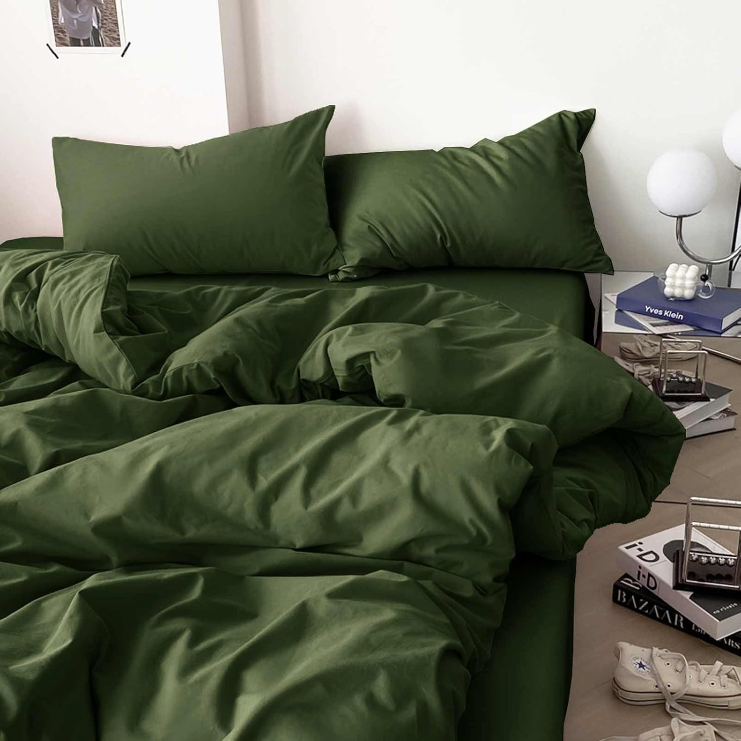 Dark Olive Green Full Comforter Set - 3 Piece Aesthetic Modern Bedding Set - All Season Farmhouse Soft & Lightweight Microfiber down Alternative Comforter Bed Set with 2 Pillow Shams for Women Men image number 7