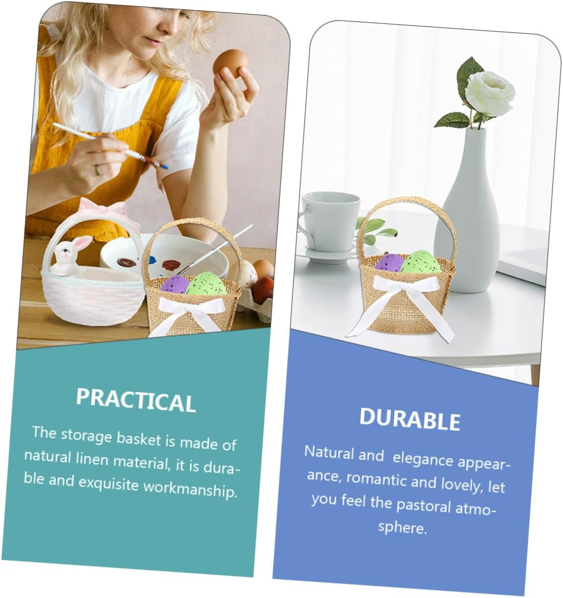 SHOWERORO 6Pcs Mini Woven Basket Hanging Burlap Individual Picnic Baskets Bridal Flower Basket Easter Egg Basket Bulk Easter Egg Stuffers Easter Baskets for Kids Bride Linen to Weave Snack image number 4