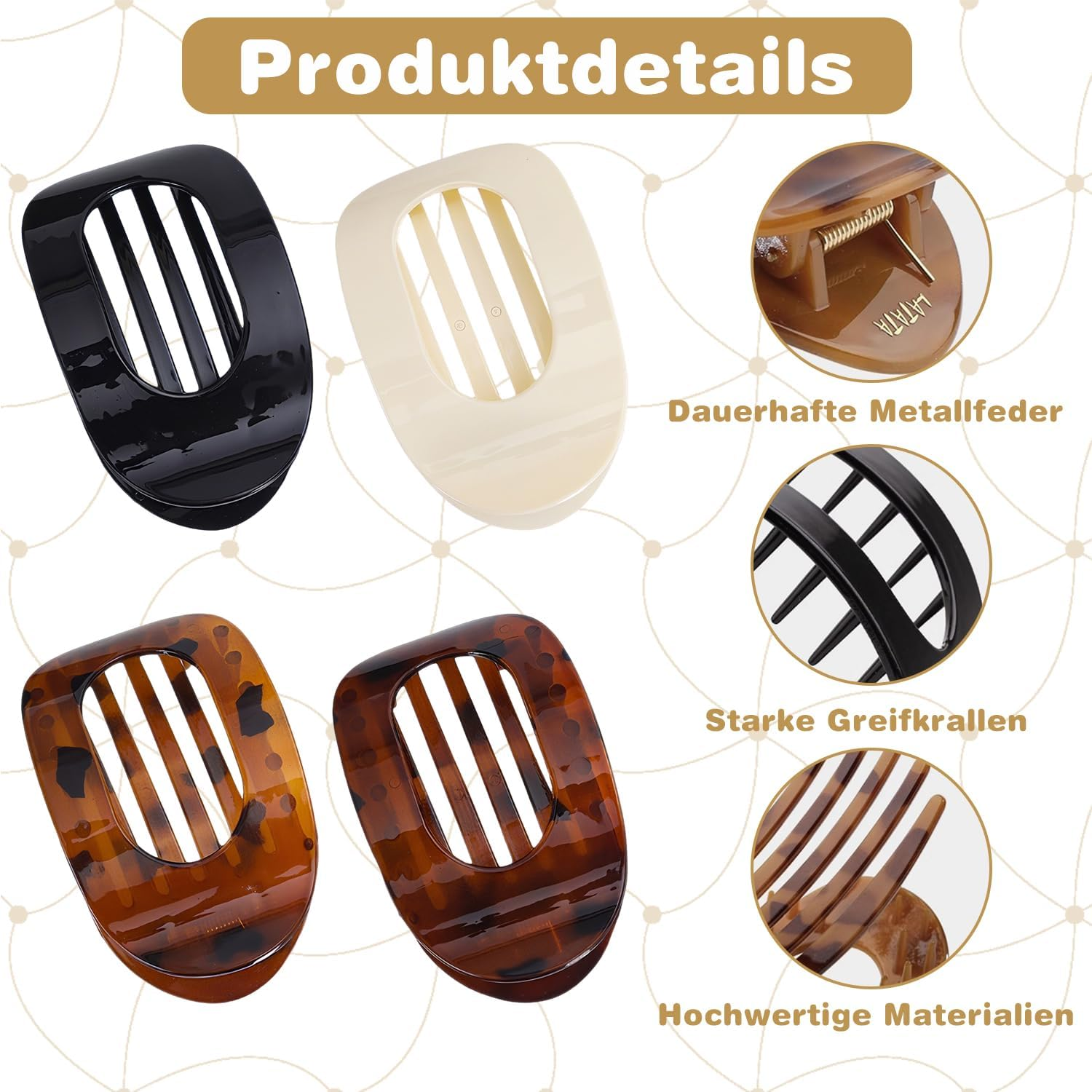 Pack of 4 Flat Hair Clips, Large French Hair Clip, Strong Hold Flat Claw Clips, Non-Slip Flat Hair Clip for Thick or Thin Hair, Daily Life, Sports or Driving image number 1