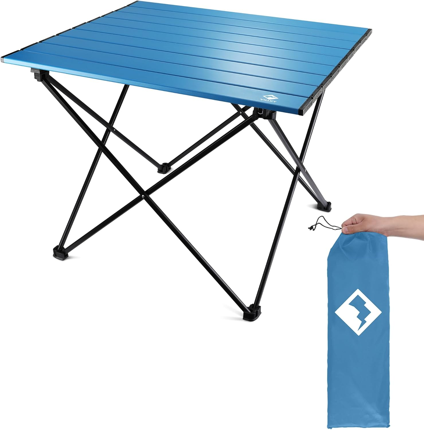 VILLEY Portable Camping Side Table, Ultralight Aluminum Folding Beach Table with Carry Bag for Outdoor Cooking, Picnic, Camp, Boat, Travel - Green
