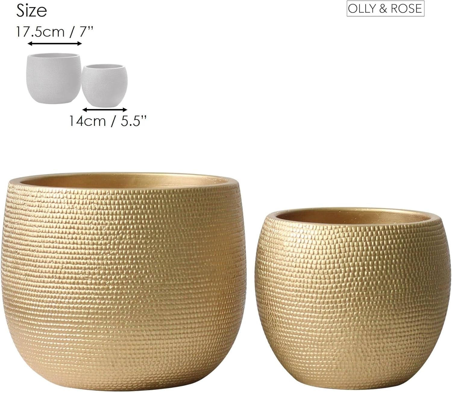 Olly & Rose Barcelona Ceramic Plant Pot Set 2 - Gold Flower Pots - Indoor & Outdoor Planters Home and Garden Decor (Gold) image number 6