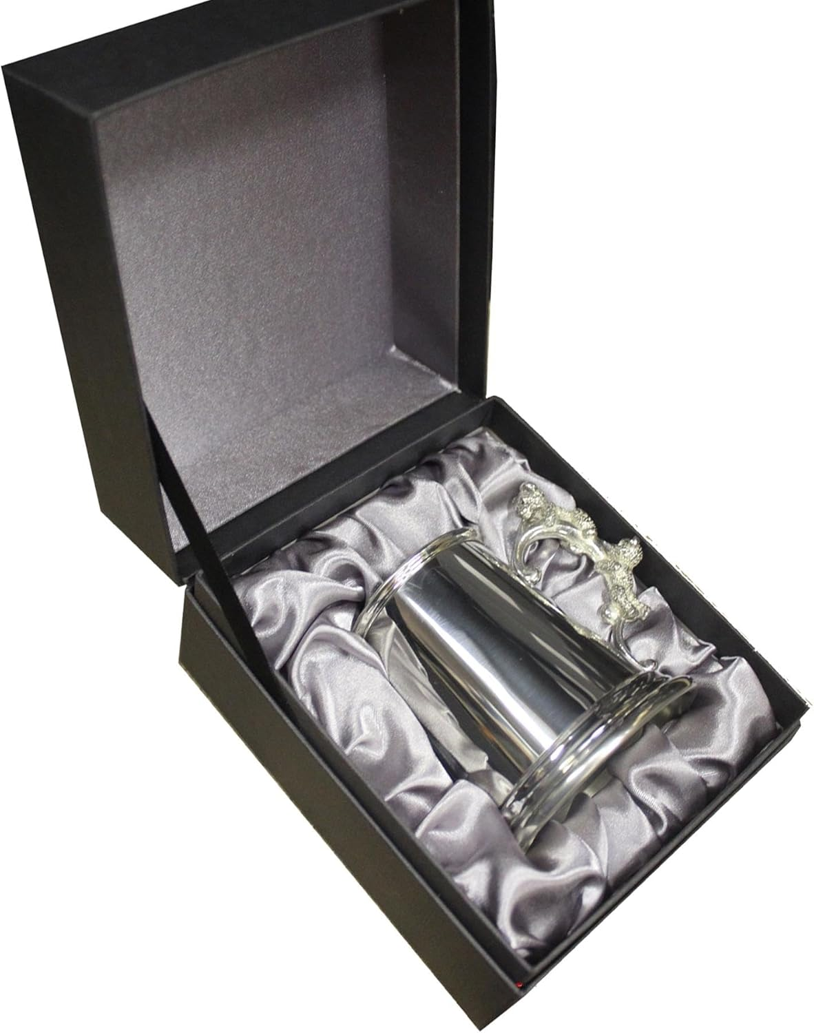 Teddy Bear Handle Quarter Pint Baby Christening Mug Tankard Pewter Plain Body Cute Teddys Climbing up Handle Perfect for Engraved Supplied in Satin Presentation Box image number 3