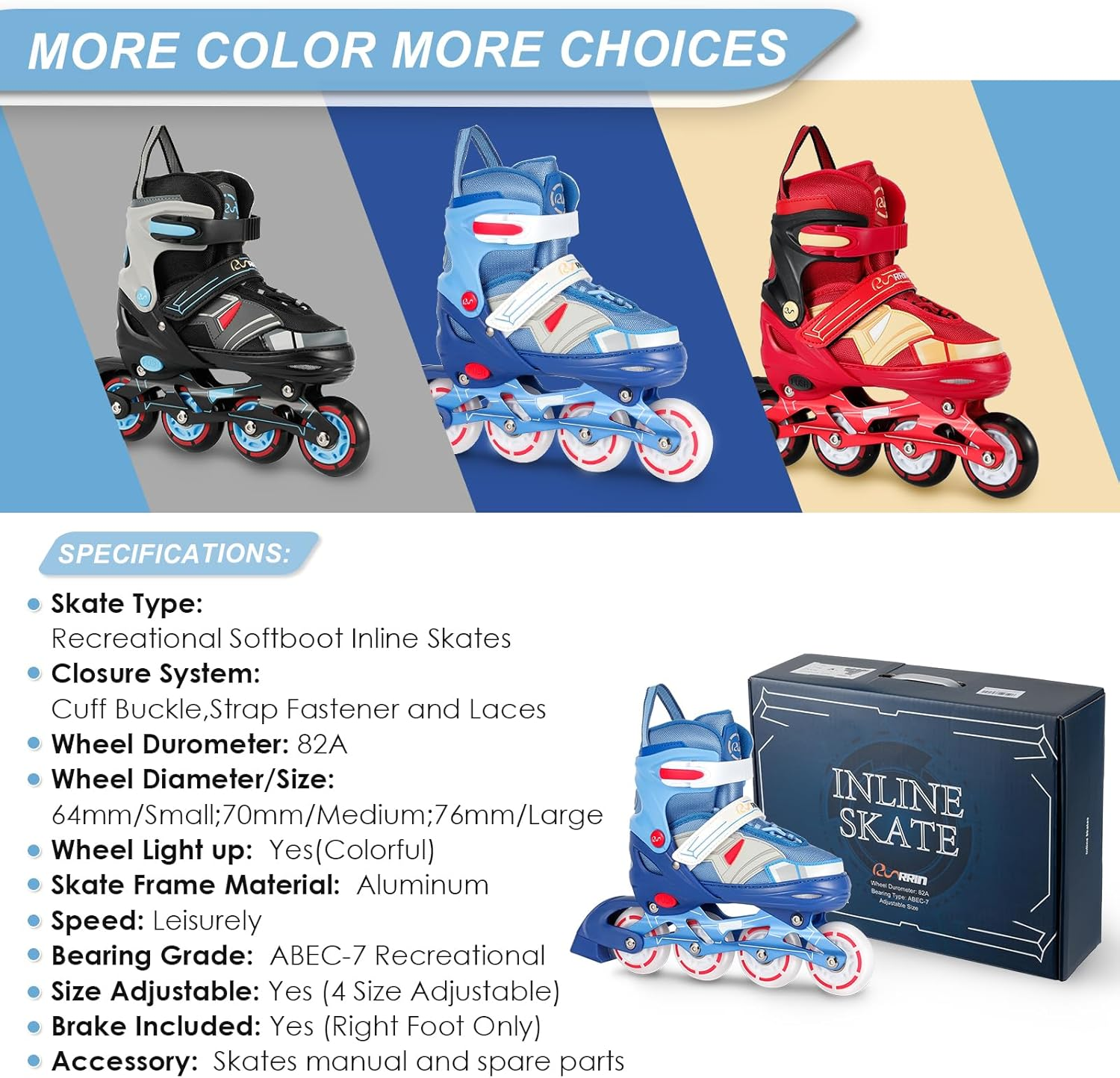 Adjustable Inline Skates for Kids and Adults with Full Light up Wheels &ndash; Outdoor Roller Blades, Roller Skates for Girls and Boys, Men and Adult Women image number 2