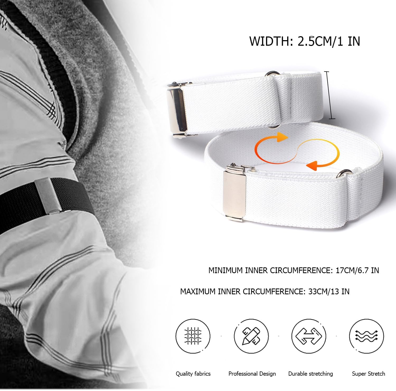 TORMEN Elastic Adjustable Armbands Shirt Garter Sleeve Holders Non-Slip Garters Adjustable Length for Men and Women image number 6