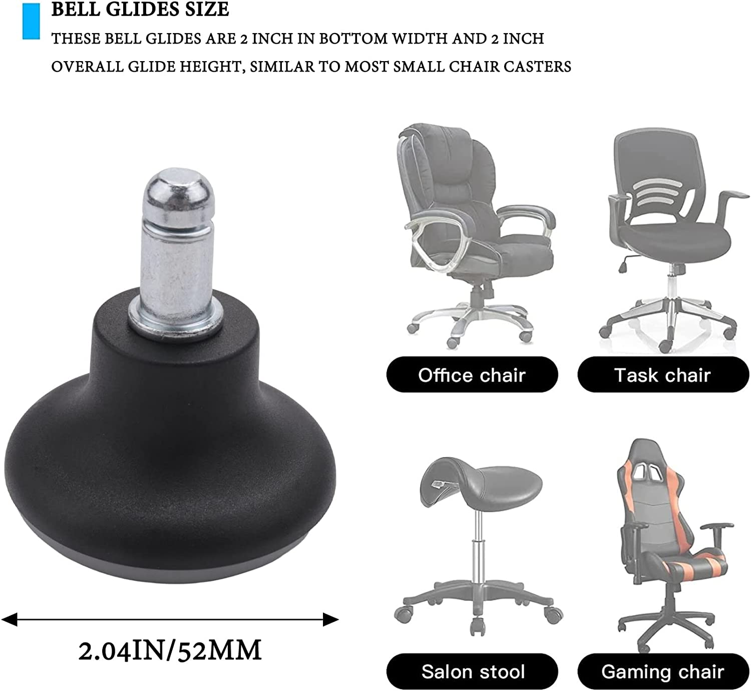 Hepzest 5Pcs Bell Glides Replacement Office Chair Wheels Stopper Office Chair Swivel Caster Wheels, 2 Inch Stool Bell Glides image number 5
