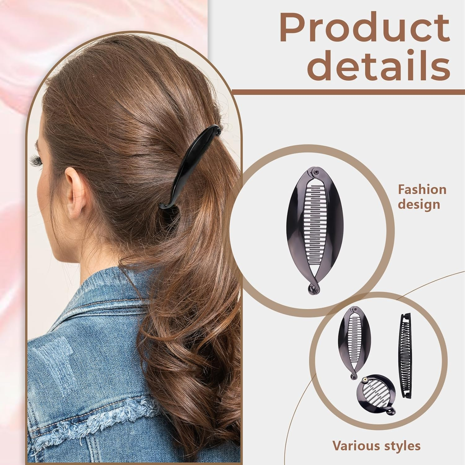 EUYKQNOI Pack of 3 Banana Clip Thick Hair, Banana Clip Hair, Banana Hair Clips, Vintage Fishtail, Hair Clip Women, Hair Clips Girls, Banana Hair Clips Women for Ponytail, High Stec