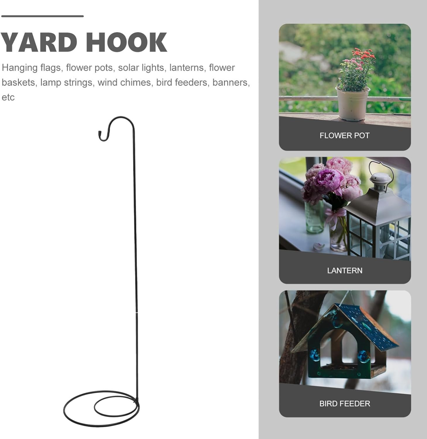 Yardwe Ground Hanging Shepherd Hook Detachable Outdoor Garden Stake for Lanterns Flower Beds Decor Resistant Iron Stylish Finish for Weddings Patios image number 5