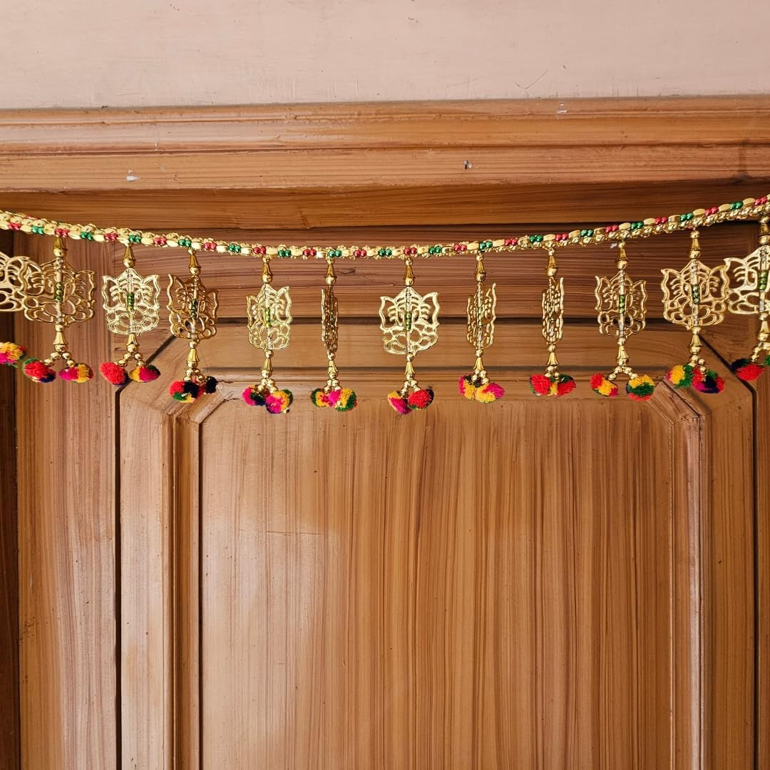 Samyuktha Lord Ganesha Toran for Main Door with Pom Pom,Ganesh Toran, Home Decoration Items,Door Bandarwal,Bandhanwar, Toran for Entrance Door,Navratri,Dusshera,Diwali Decoration(3 FT)