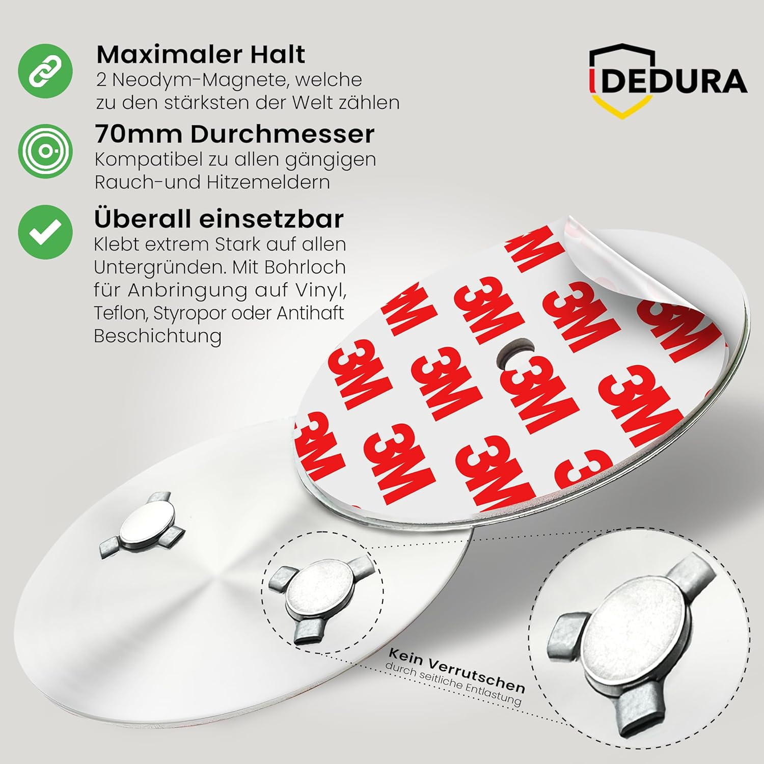Smoke Detector Magnetic Holder Set of 8 with Extra Strong Adhesive Pads - No Drilling or Screws - Magnetic Holder Suitable for All Standard Smoke Detectors and Fire Alarms - Self-Adhesive Attachment
