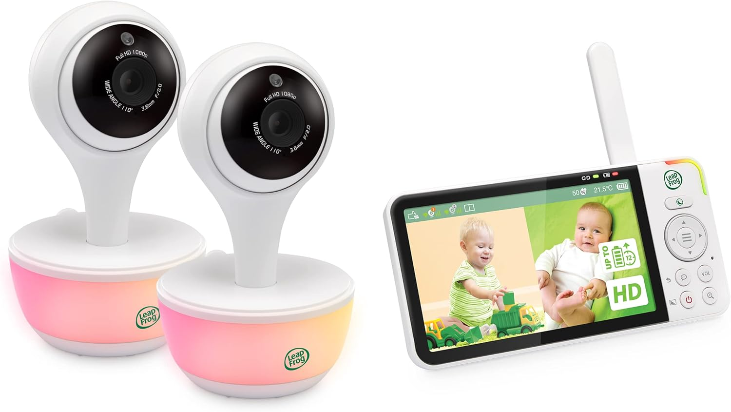 Leapfrog LF815HD 5" 2-Camera Wi-Fi HD Video Baby Monitor with Remote Access, Colour Night Vision, Night Light, 2-Way Talk, Soothing Sounds, Temp/Humidity/Motion Sensor, up to 12 Hours Battery Life image number 2