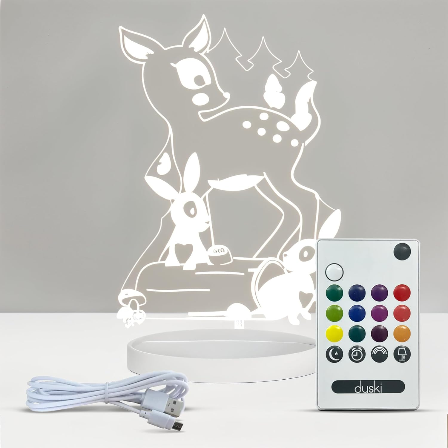Duski Dream Night Light-Woodlands Plug-In Night Light for Kids | 13 Colour LED Lamp with Timer, Dimmer & Remote | USB Powered | Safe & Soothing Bedside Light for Baby, Toddler & Nursery