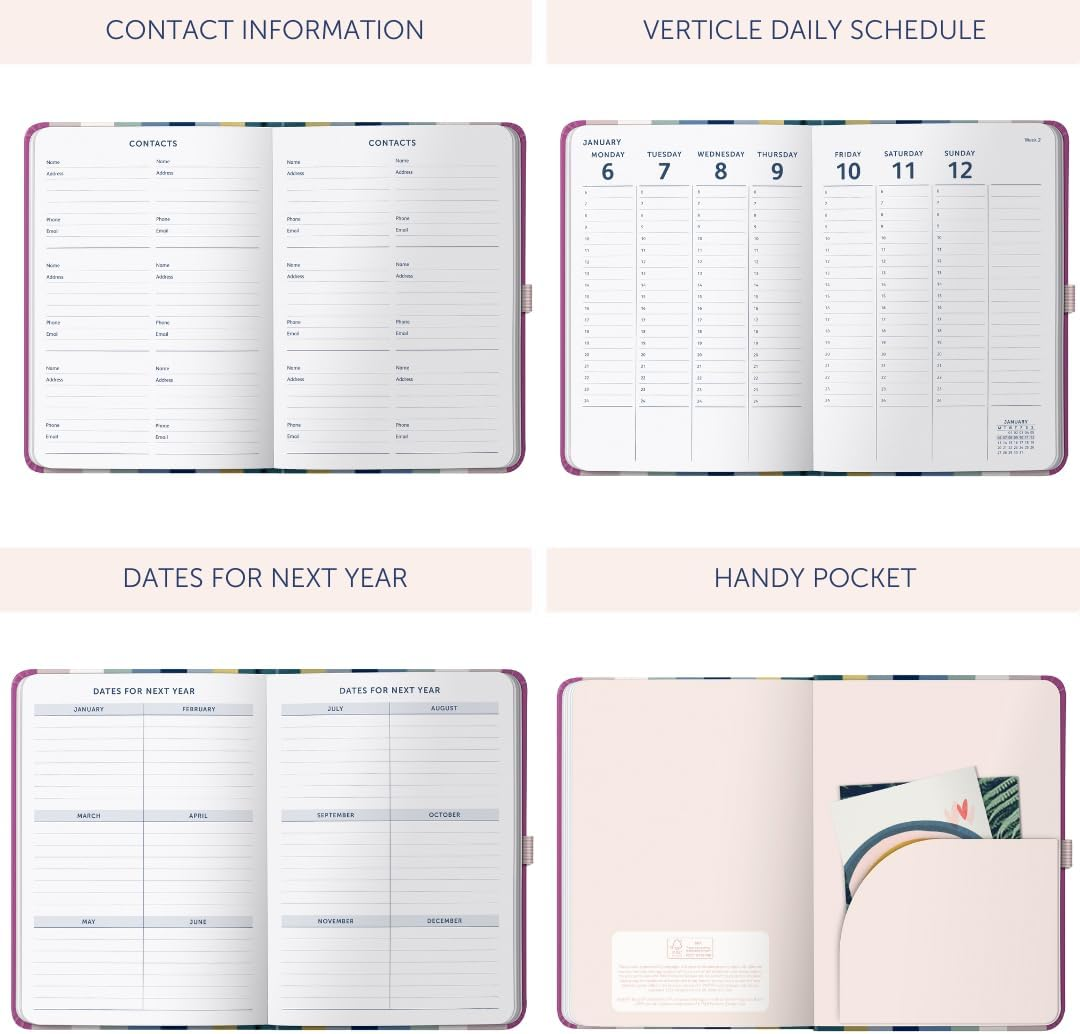 Busy B Appointment Weekly Planner Diary 2025 - Multicoloured Striped Faux Leather Cover &ndash; Manage a Busy Schedule with Week-To-View, Vertical Daily Schedules, Notes Pages & Elastic Closure Band