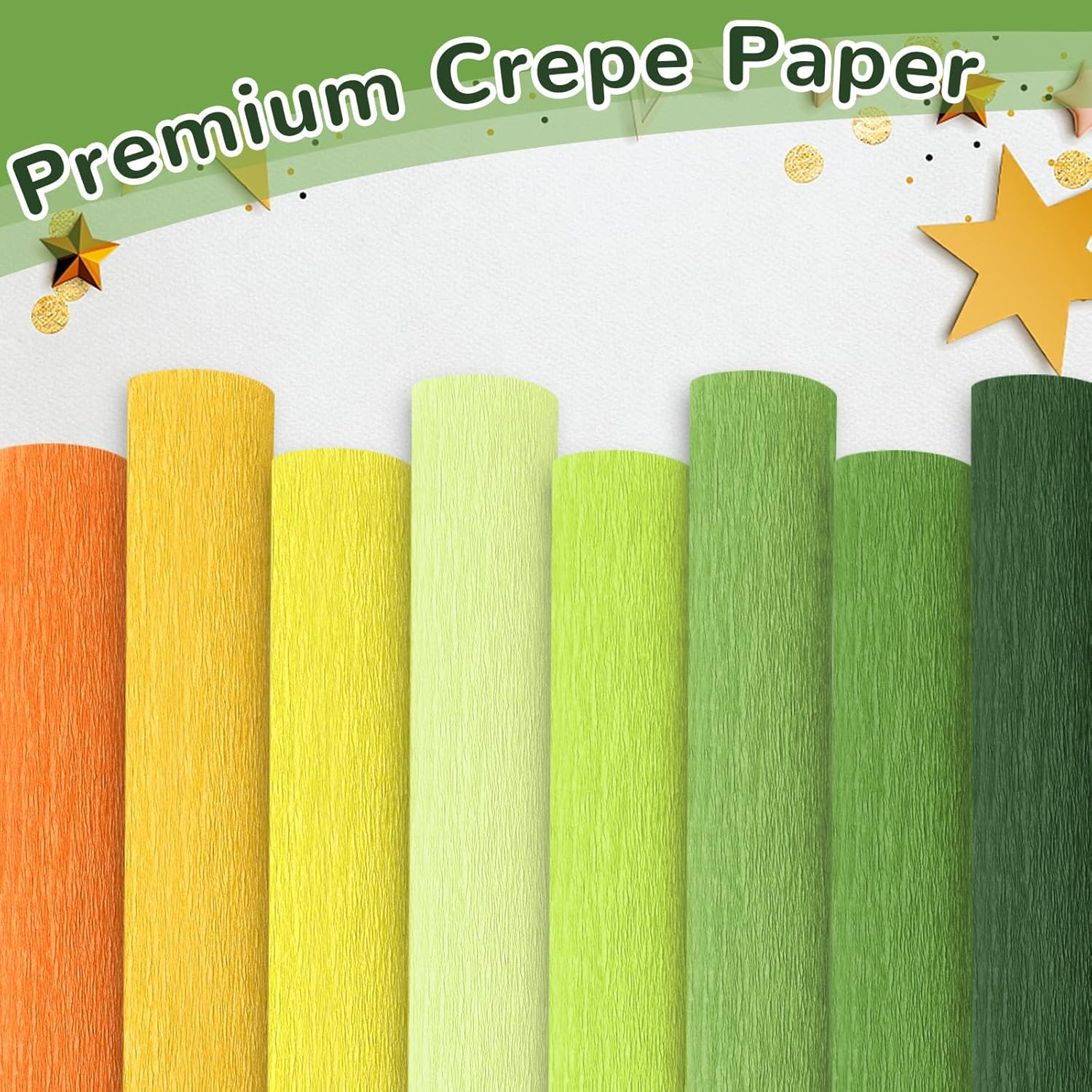 Crepe Paper Streamers 8 Rolls, 10 X 98Inch 8 Yellow&Green Colors Crepe Paper Sheets for DIY Gift Colourful Paper Flower Wrapping Paper Crafts Birthday Wedding Holiday Party Decorations