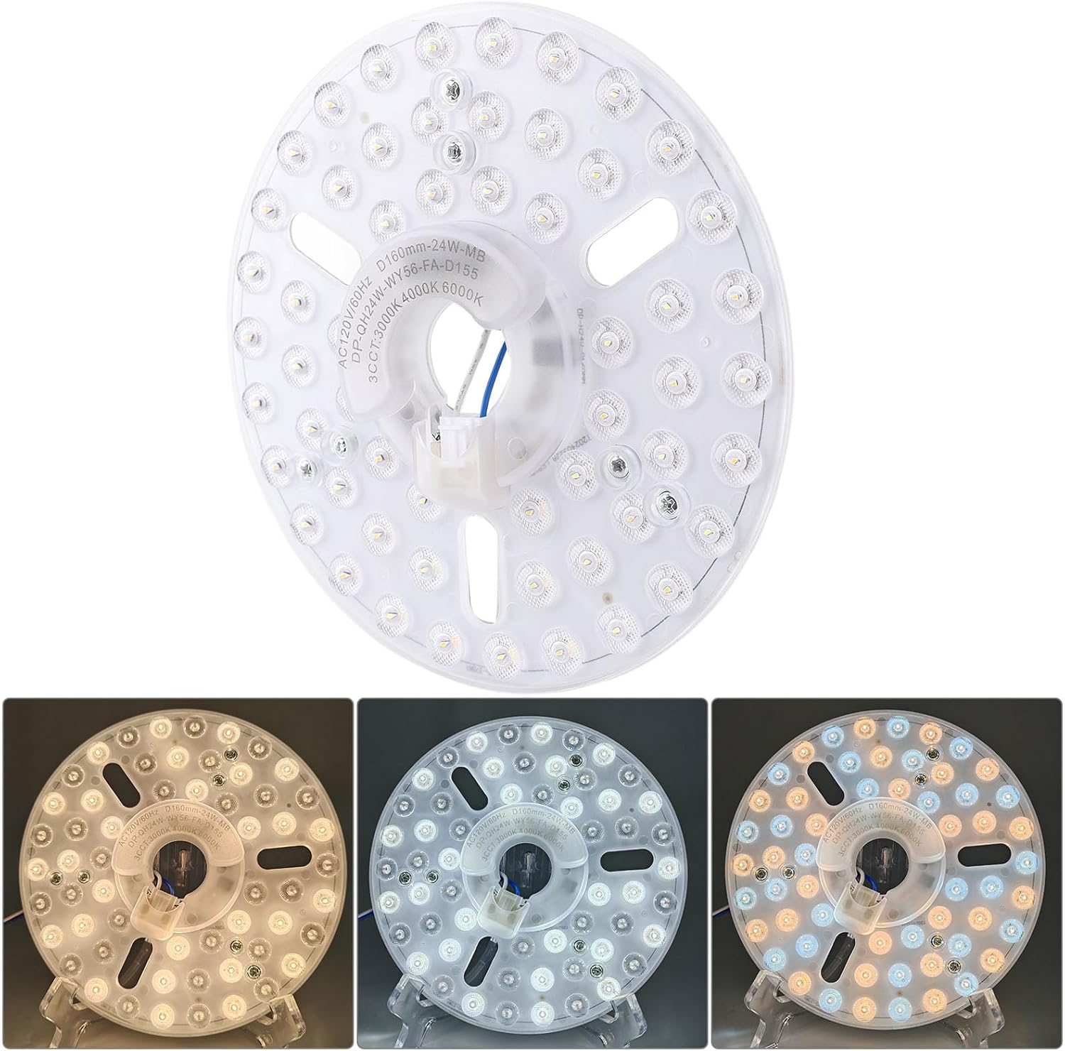 6.3 Inch LED Ceiling Fan Light Retrofit Kit, 24W 3CCT 3000K 4000K 6000K Dimmable round Ceiling Light, Replacement Ceiling Fans with Lights for Bedroom Living Room Dining Room (230) image number 5