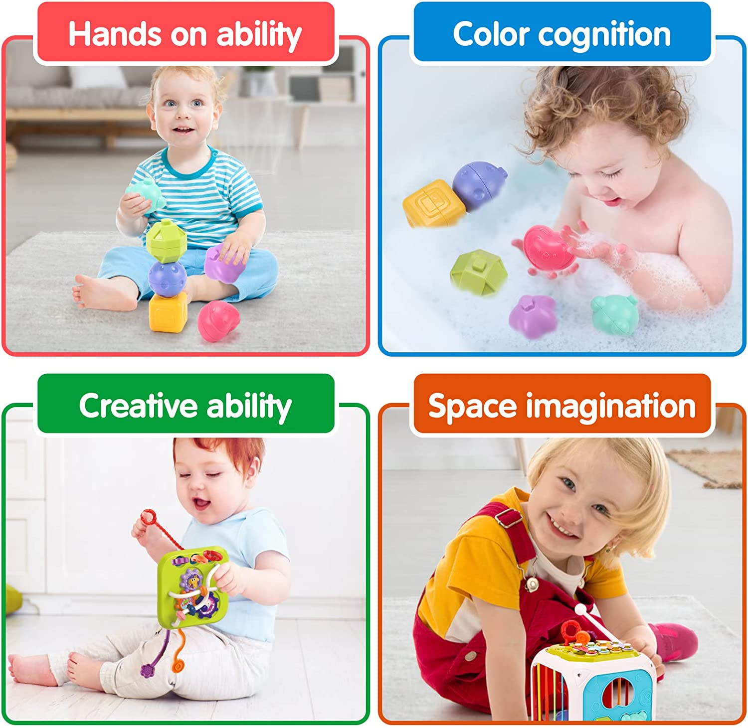 Qizebaby Montessori Toys for Babies 0-3-6-12 Months，Baby Stacking Toys Games，Shape Sorter Toddler Toys with Storage Cube，Kid Boy Girl Birthday Gifts image number 2