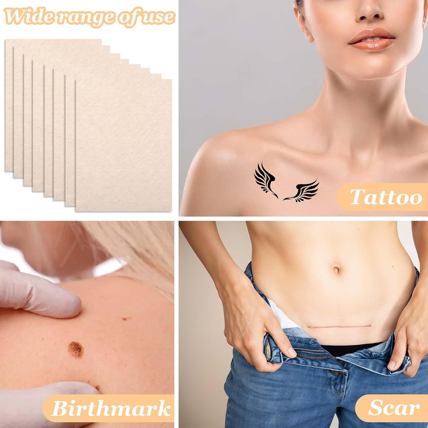 Piriuuo Pack of 10 Tattoo Cover up Tape, 12 X 9 Cm Waterproof Body Tattoo Cover up Sticker, Breathable, Sweatproof Tattoo Cover Tape, Can Be Cut to Size for Tattoo Scars and Birth Marks, Skin Colour image number 1