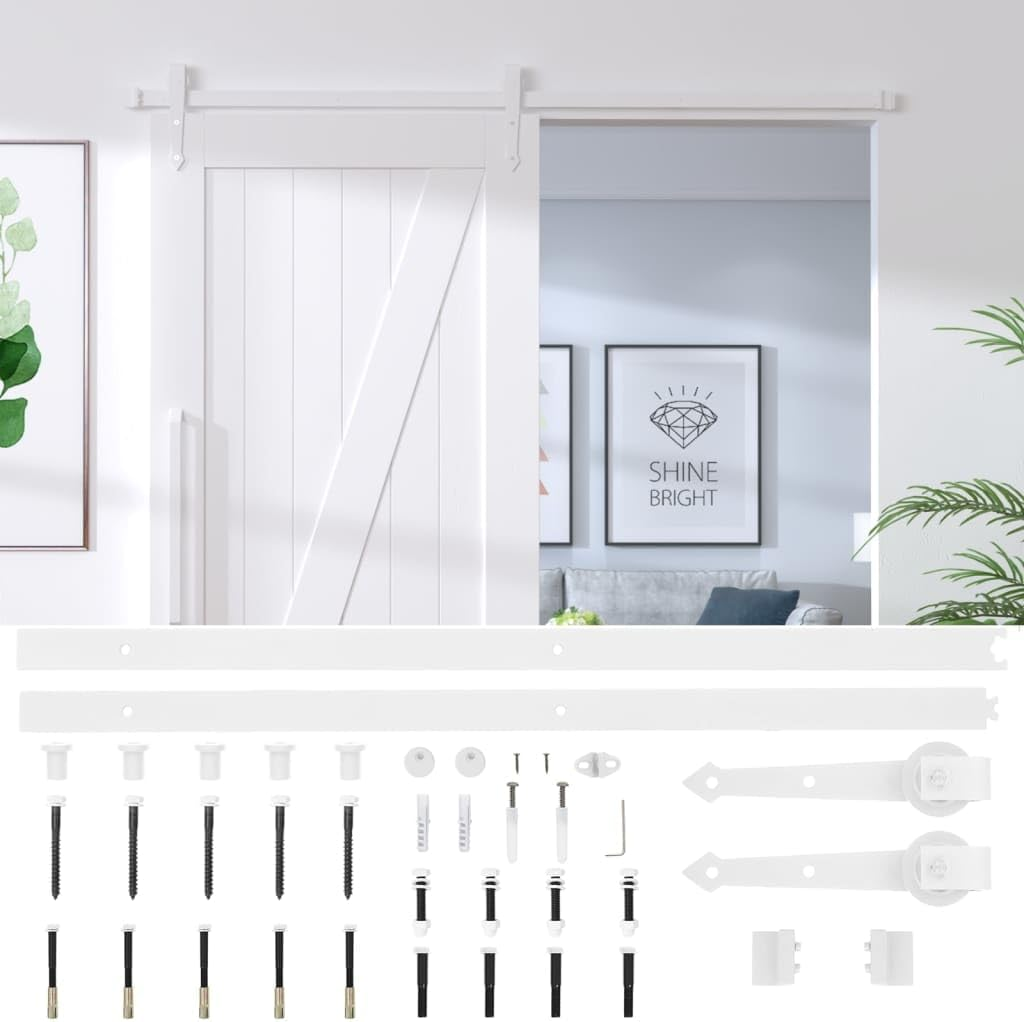 Vidaxl Sliding Door Hardware Kit - 200 Cm Powder-Coated Steel in White - Complete Set with Rails, Rollers, & Other Necessary Fixtures - Max. Load 100 Kg image number 4