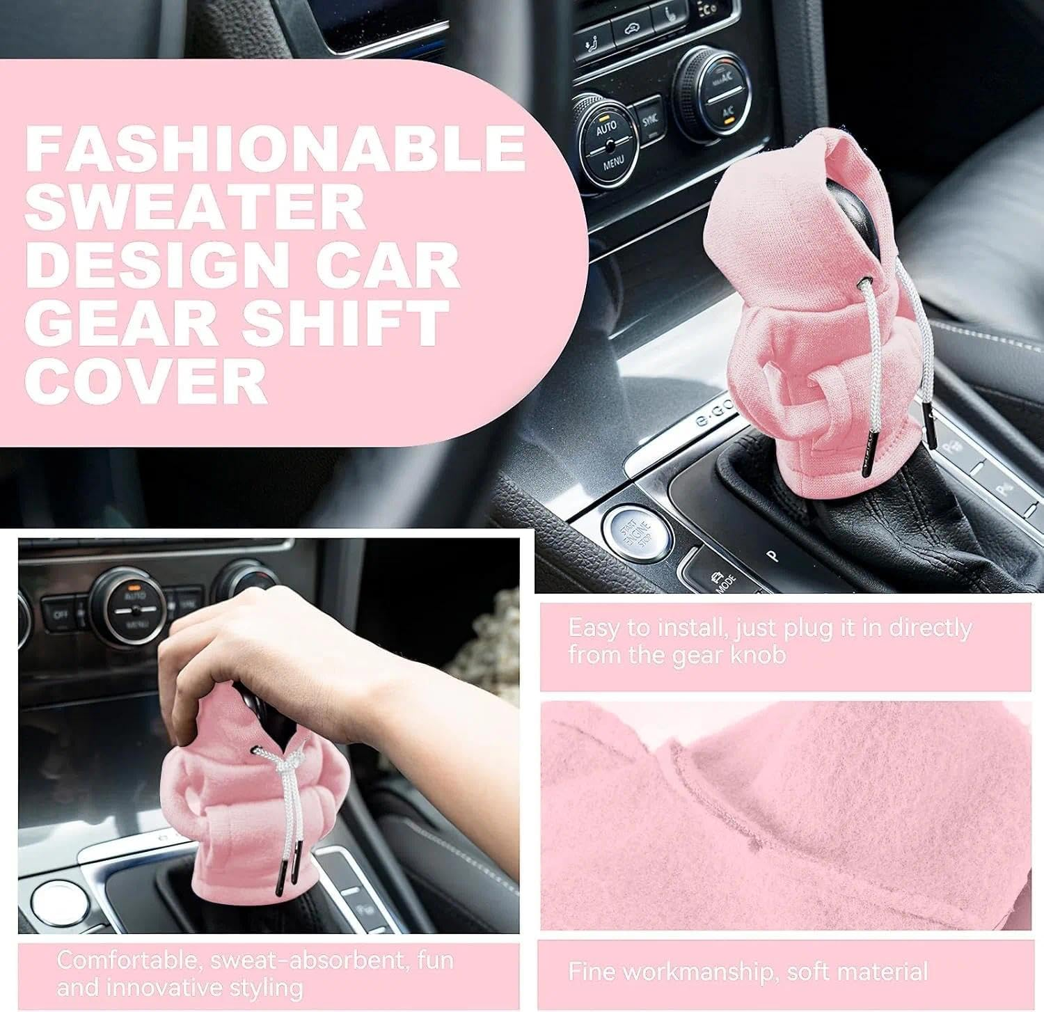 Car Shifter Cover & Car Gear Shift Cover, Velvet Gear Shift Hoodie Protector, Funny Interior Accessory Compatible, Soft Washable Design &ndash; Ermaoo (Pink) - Pink image number 3