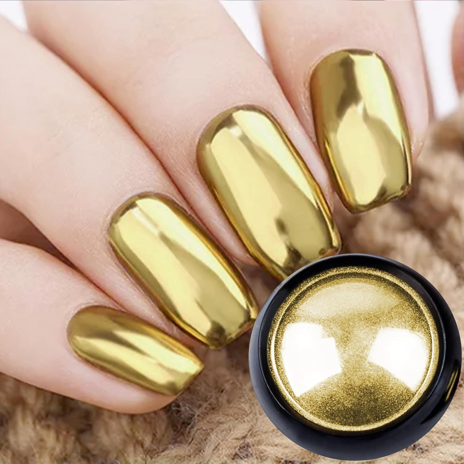 Chrome Nail Powder,Aurora Chrome Powder Mirror Luster Effect Charm Chrome Nail Powder Kit,Fairy Chrome Powder for Nails Nail Art,Chrome Powder for Acrylic Nails (Multicolour-Gold) - Multicolour-Gold image number 2