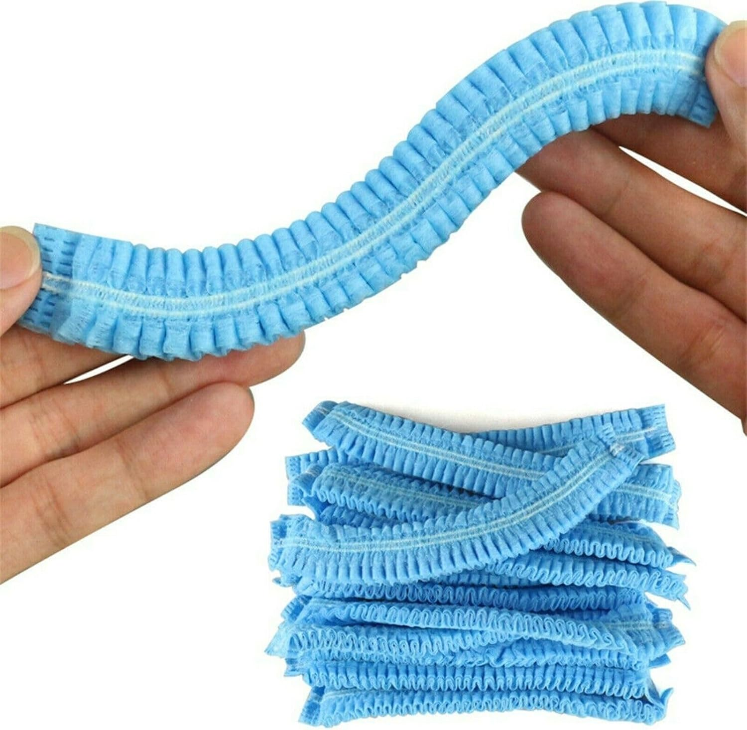 100X Disposable Hair Net Caps, Disposable Breathable Fluffy Hat Hair Net Hair Sleeves with Swivel Side Headbands, Unisex, Perfect for Sleeping Hair Nets, Hair Nets Food Service,Personal Care (Blue) image number 1