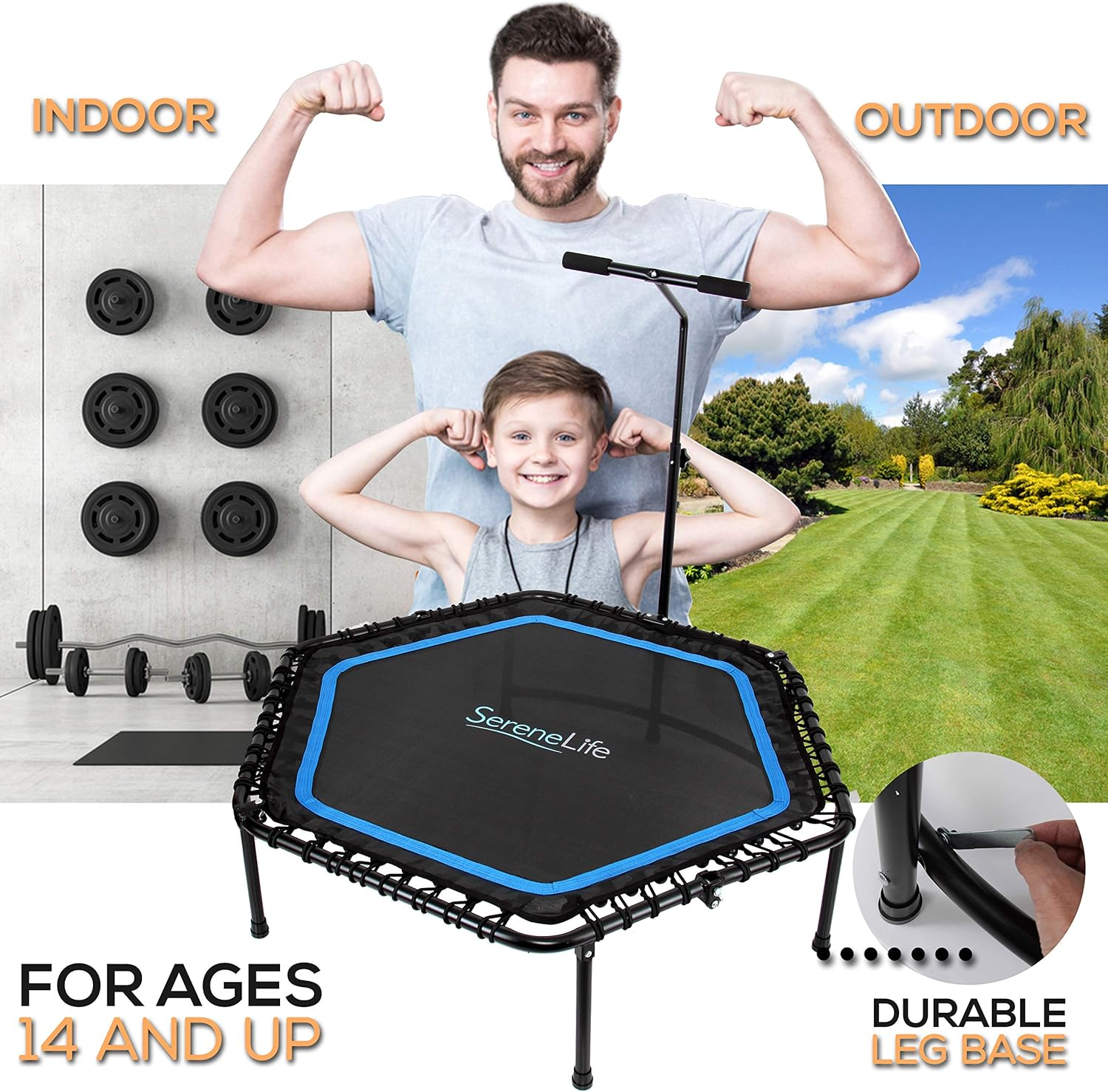 Serenelife 48" Mini Trampoline Rebounder, Portable and Foldable Fitness Trampoline, Suitable for Adults and Kids, Perfect for Indoor/Outdoor Workout image number 5