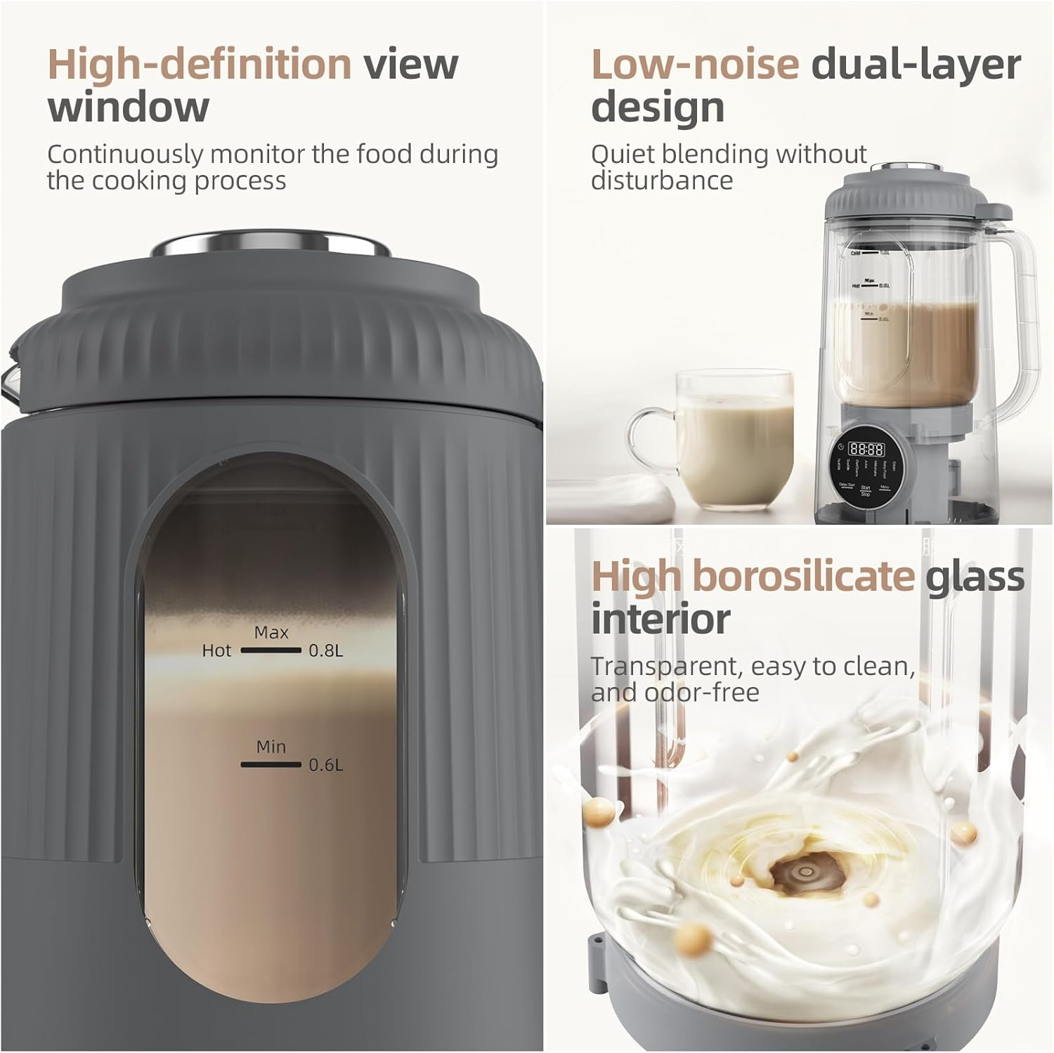 Zophanx Nut Milk Maker,35Oz(1000Ml) Automatic Soymilk Maker for Homemade Almond, Oat, Soymilk, Plant-Based Milk and Non-Dairy Beverages 8 in 1,Jug Blenders,Delay Start,Self Clean (Grey) image number 2