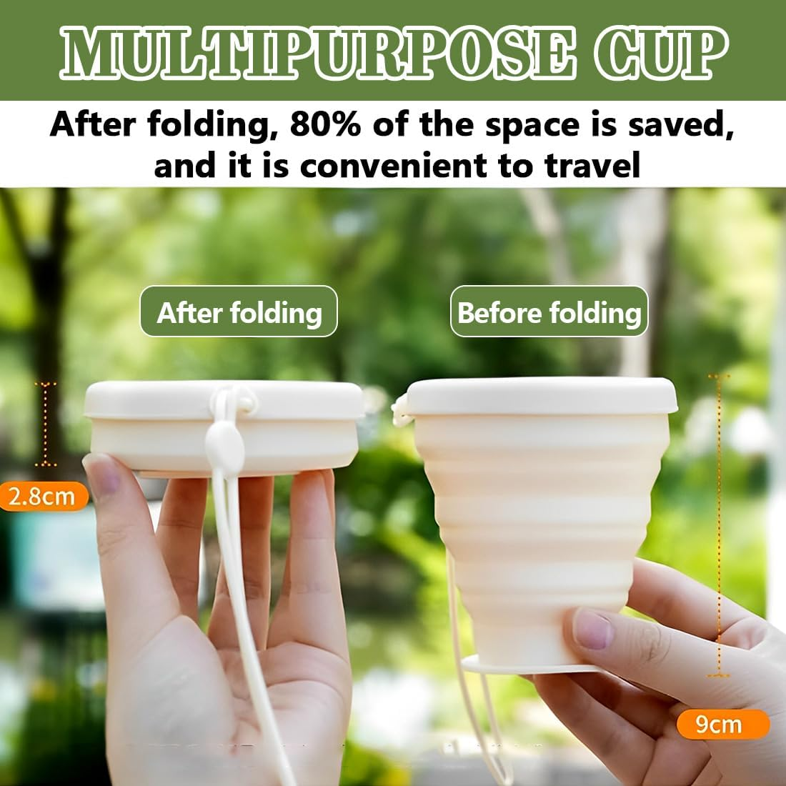 Pack of 2 Foldable Silicone Cups, 180 Ml, Bpa-Free Folding Cup Silicone with Airtight Lid, Reusable Foldable Travel Mug, Portable Foldable Cup for Picnic, Camping, Hiking image number 3