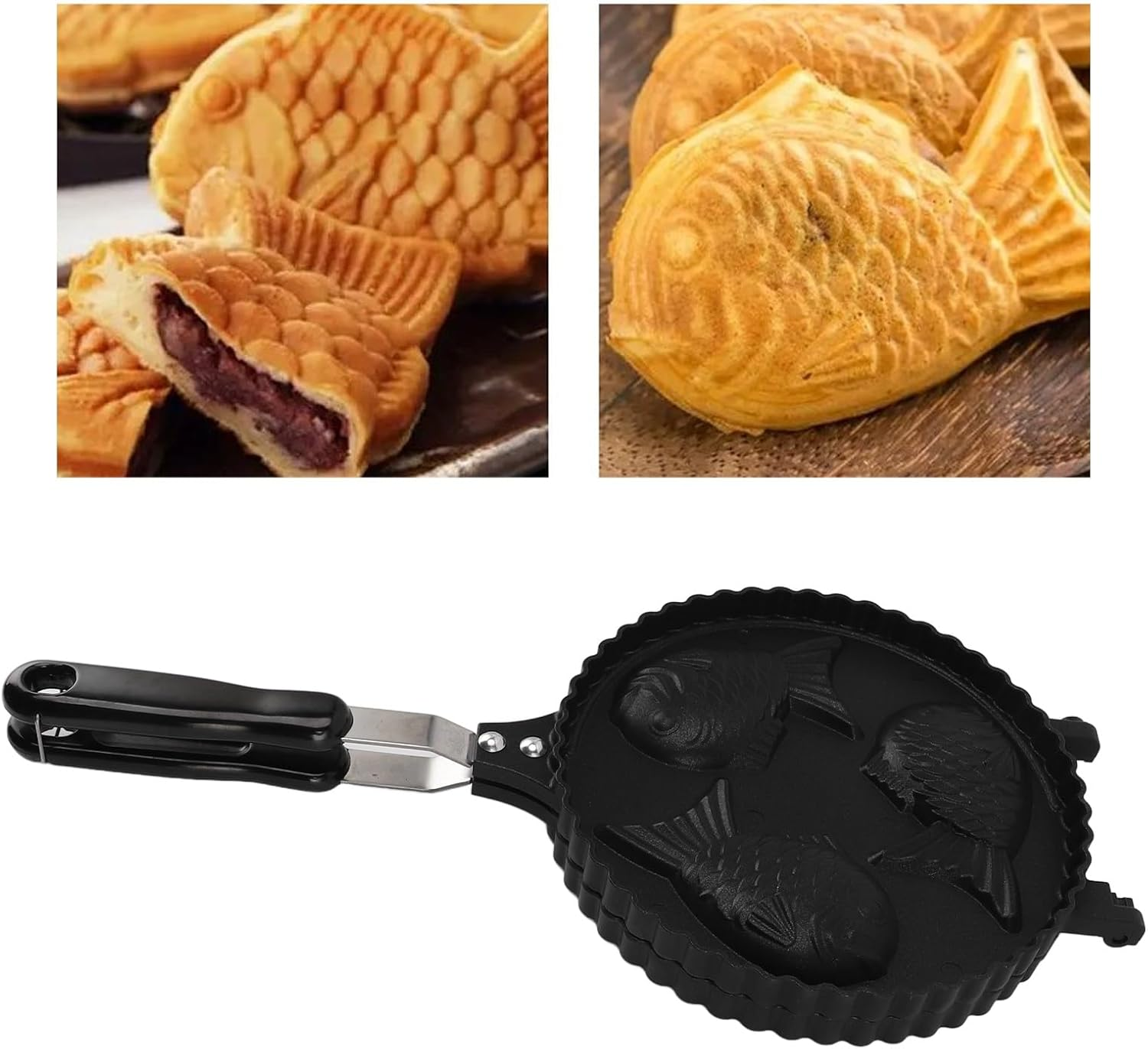 Omabeta 1PCS Fish Waffle Maker with 3-Cavity Non-Stick Griddle, 42X19.5Cm/16.5X7.7In Double-Sided Aluminum Pan with Uniform Heating for Taiyaki Pancakes, Home and Snack Bar Baking image number 1
