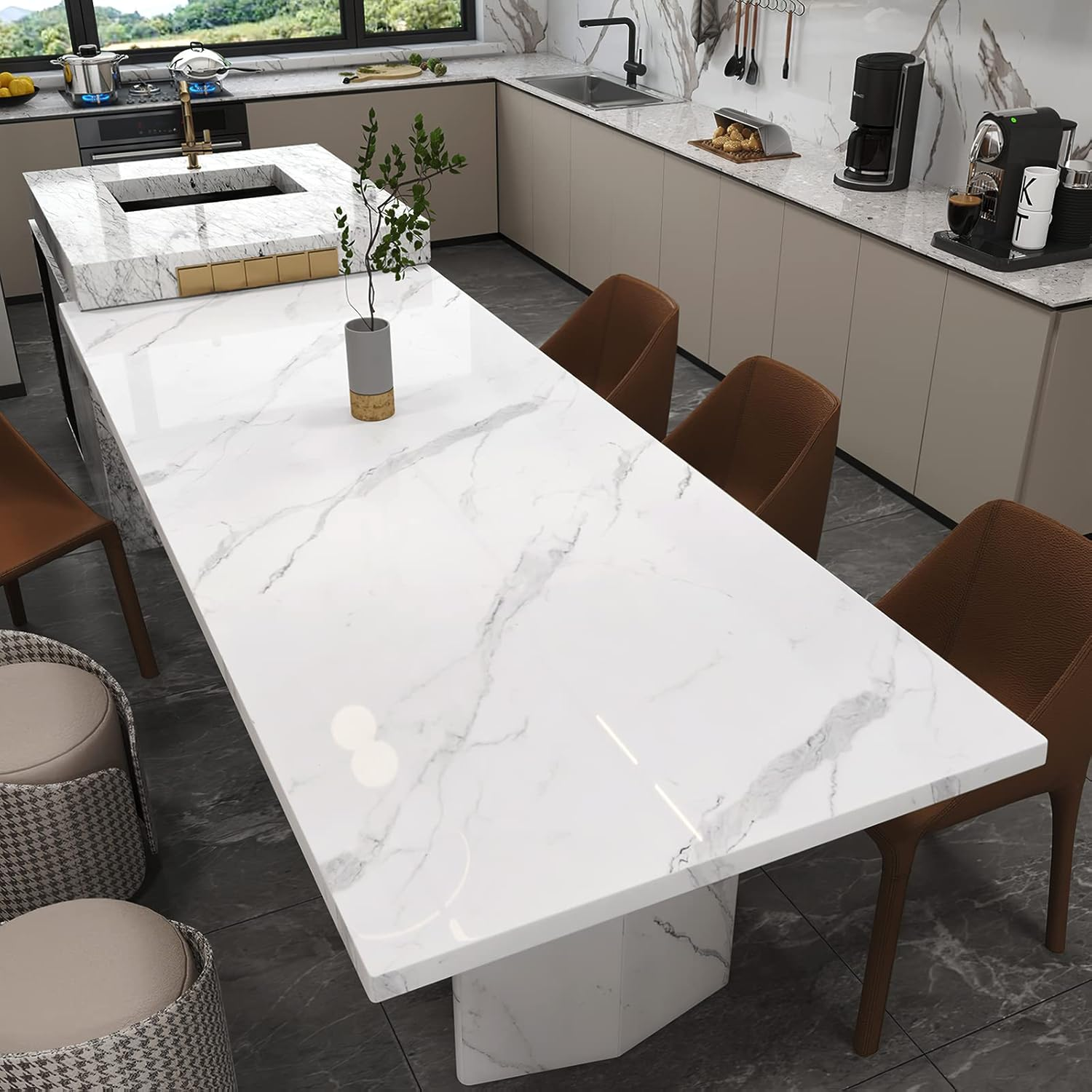 40Cmx3M White Marble Peel and Stick Wallpaper 3D Faux Granite Glossy Contact Paper Self Adhesive Removable Waterproof Kitchen Vinyl Wrap for Cabinets Modern Stick on Wallpaper Furniture Countertop DIY