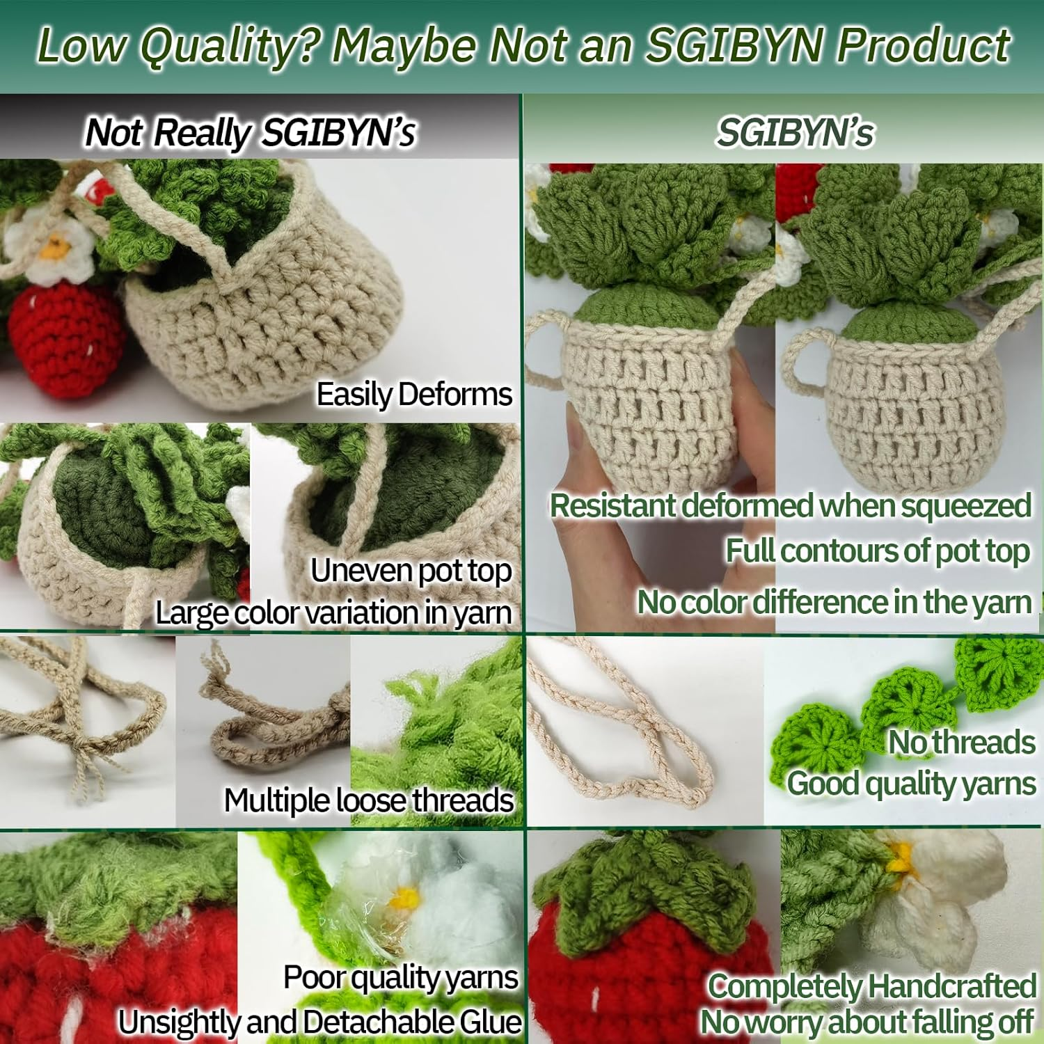 Crochet Hanging Plant for Car Decorations Interior,Cute Plant Strawberry Aesthetic Car Ornaments Charms Accessories for Rear View Mirror - Cutout Leaves image number 3