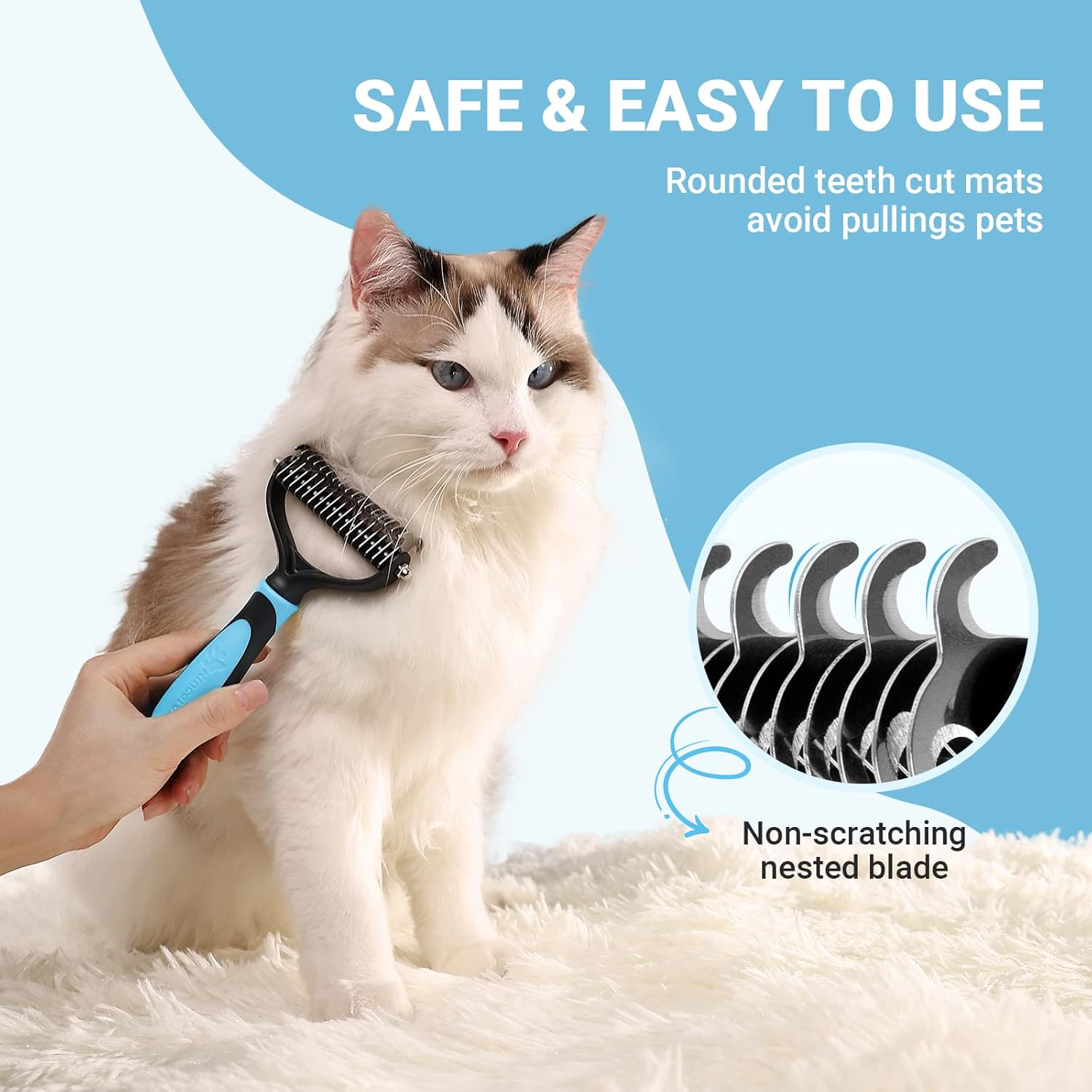 MIU COLOR&reg; Pet Grooming Undercoat Rake Comb Dematting Tool, TPE + PP, 11 Teeth Wide(Blue) image number 1