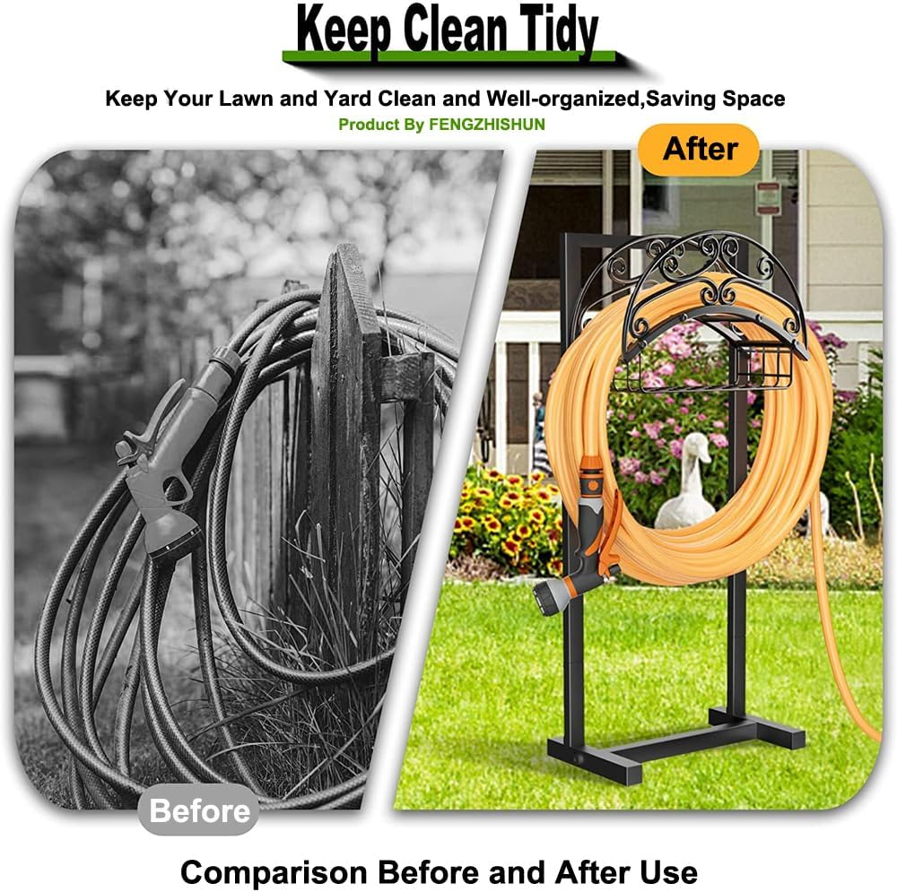 Freestanding Garden Hose Holder Water Pipe Rack - Upgraded Water Heavy Duty Hose Holder Holds Durable Outdoor Water Hose Reel for Lawn/Yard Storage, Black