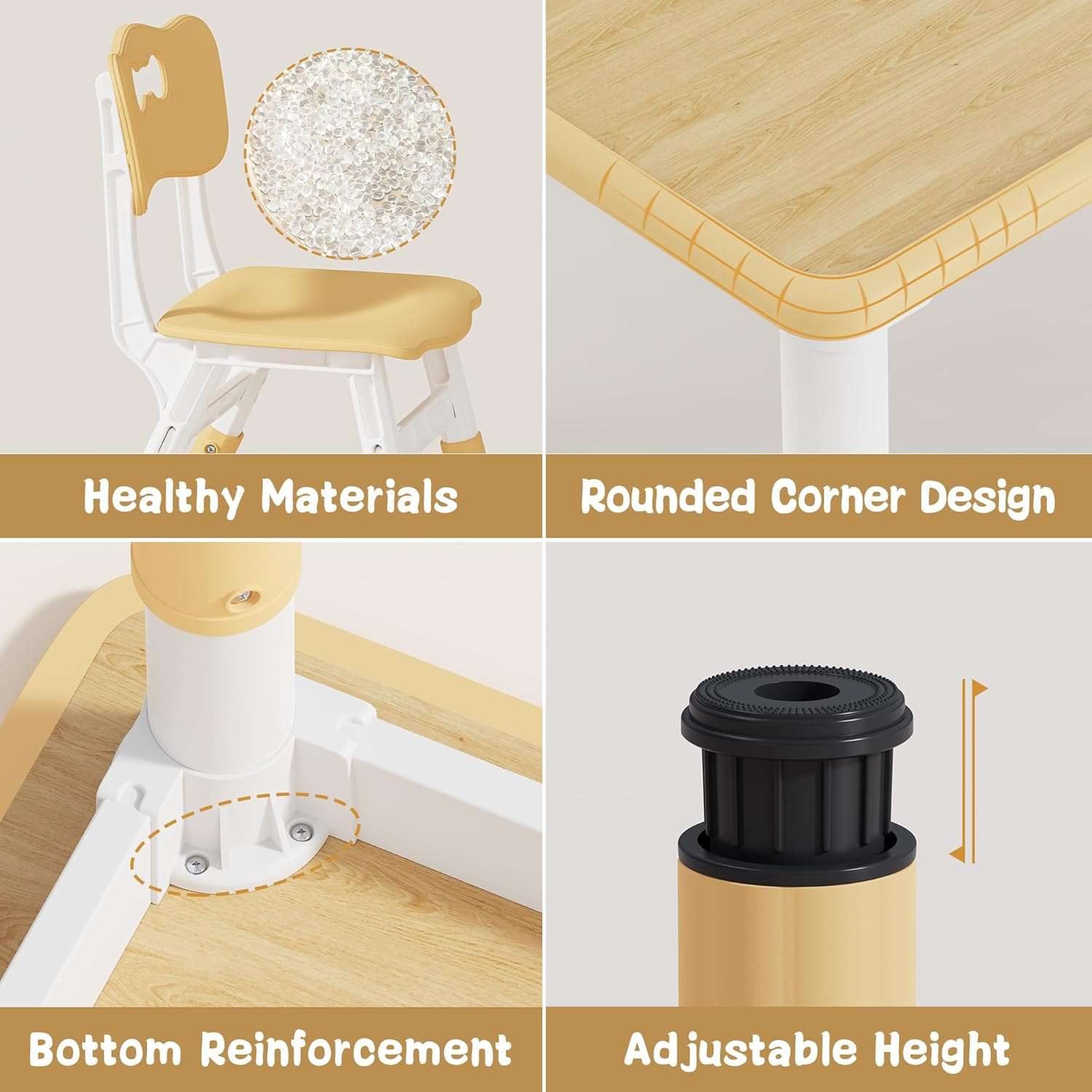 Brelley Kids Table and 2 Chairs Set, Height Adjustable Toddler Desk and Chair Set, Graffiti Desktop, Classroom/Daycare/Home, Children Multi-Activity Table for Ages 2-8 image number 6