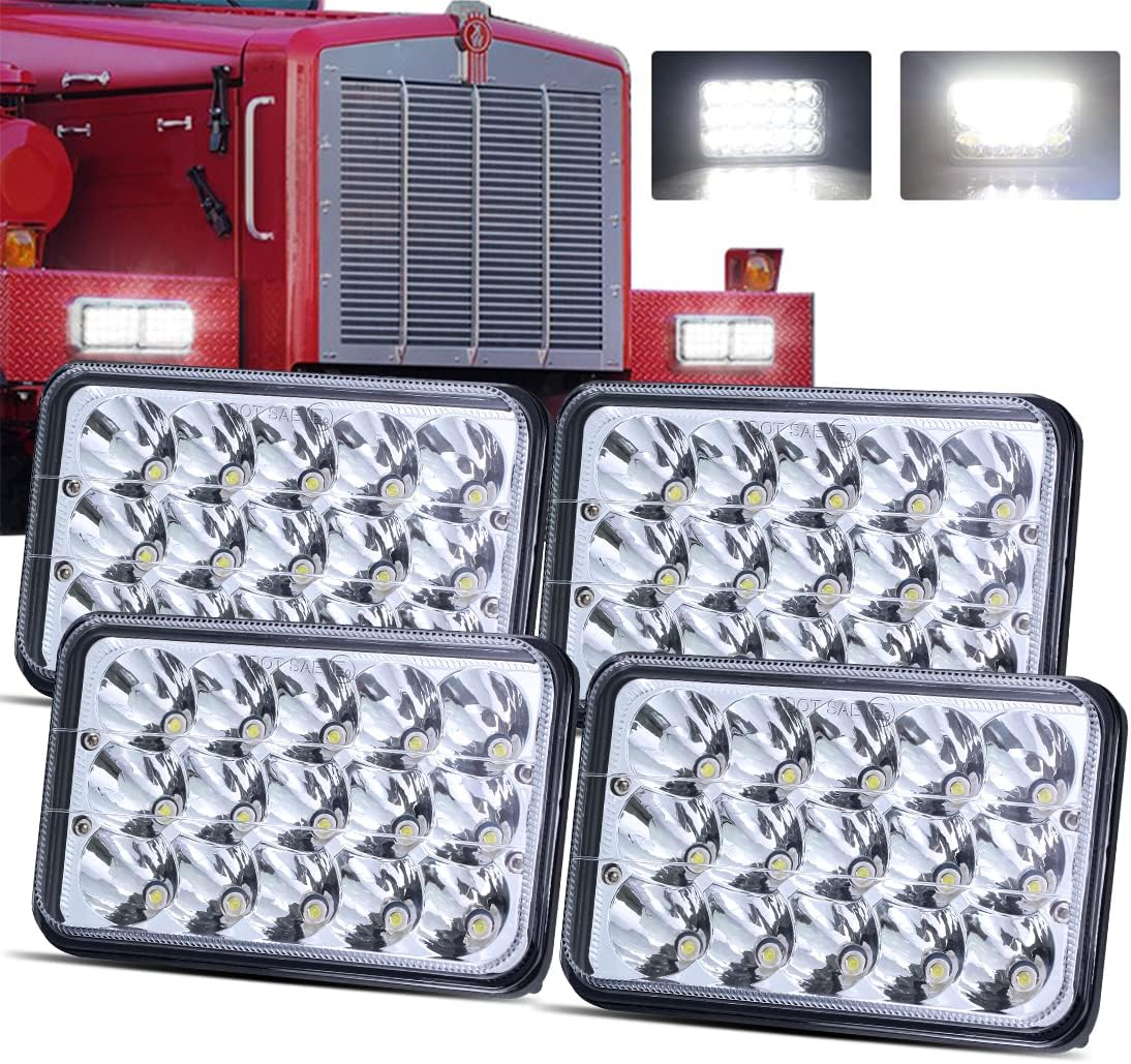LEDUR 4X6 LED Headlight Dot Approved Hi/Lo Sealed Beam Replacement H4651 H4652 H4656 H4666 H6545 Compatible with Peterbilt Kenworth T600 W900 T800 Truck Peterbilt 379 S10 RV Freightliner image number 1