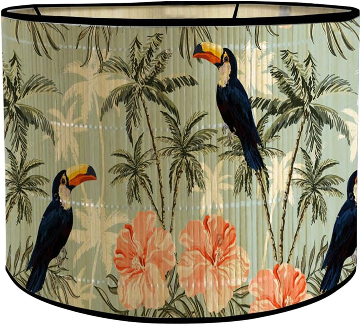 MFMEXUL Bamboo Lampshades, Drum Lampshade, E27 Removable Rod, Japanese Lampshade for Floor Lamps, Desk Lamps, Birds, as Described